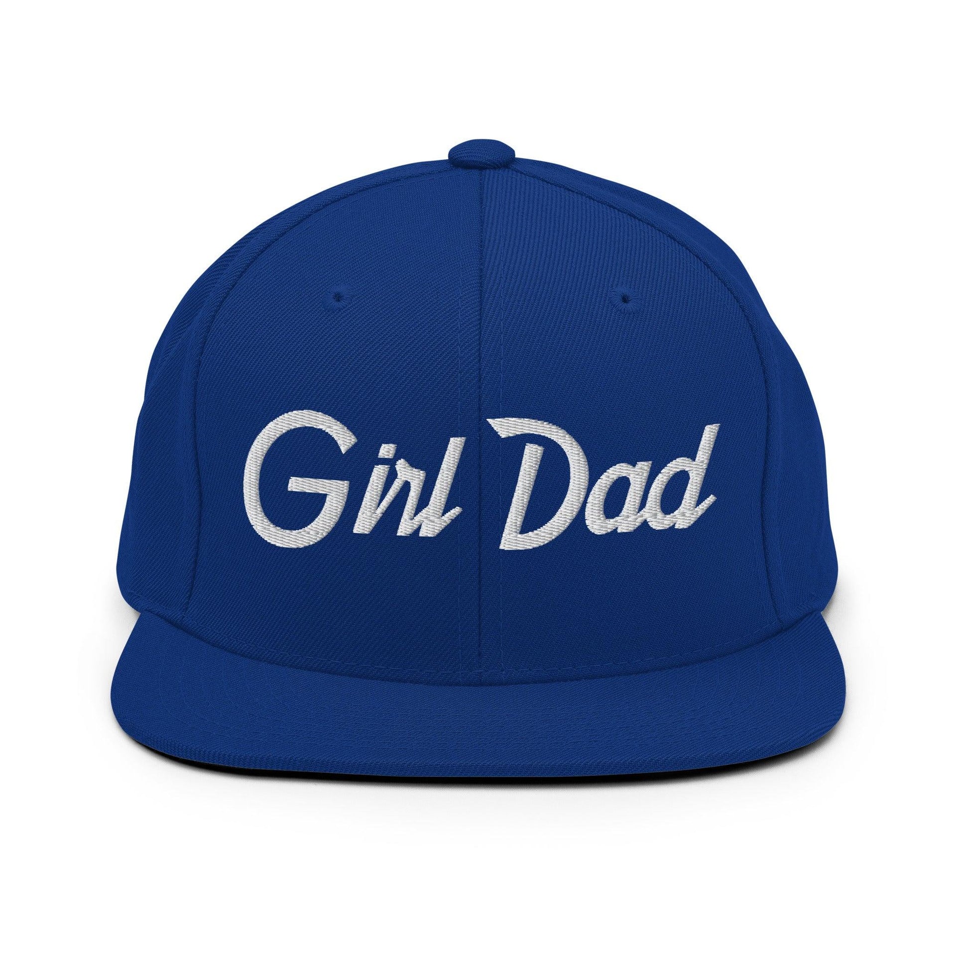 Girl Dad Vintage Sports Script Flat Bill Brim Snapback Hat Royal Blue Capital Crowns Dad Hats Funny Snapback Hats