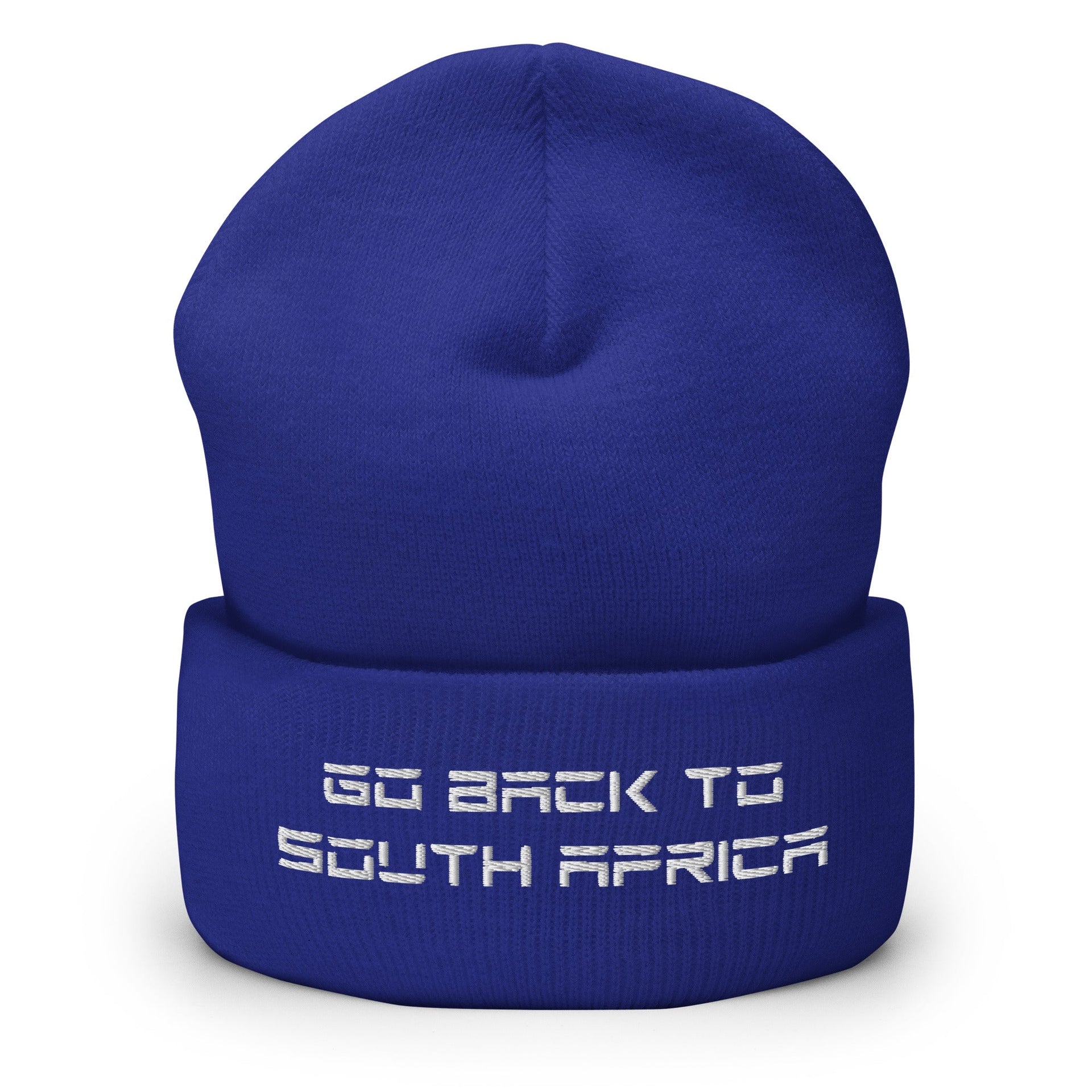 Go Back to South Africa Elon Musk Embroidered Cuffed Knit Beanie Royal Beanies Capital Crowns Liberal