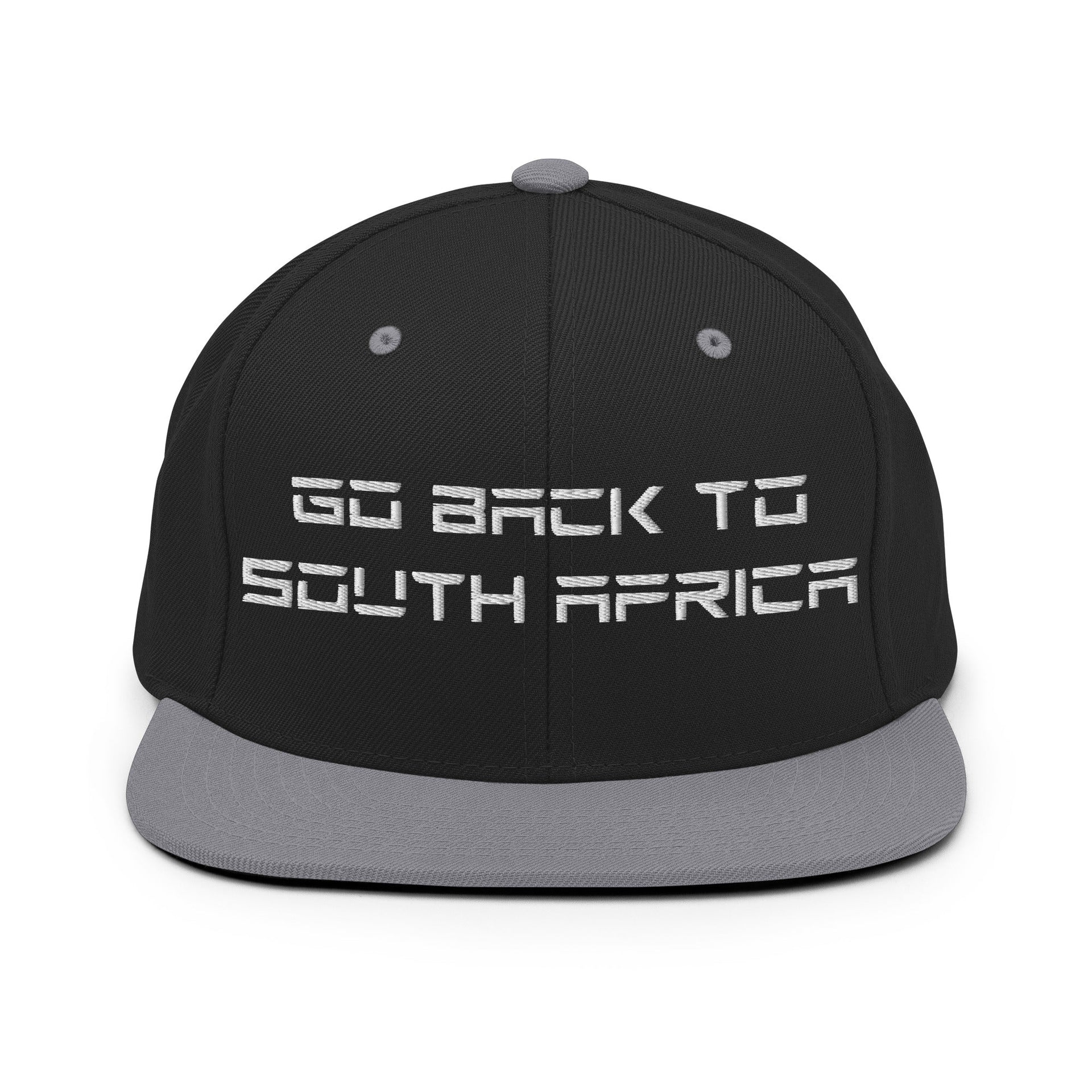 Go Back to South Africa Elon Musk Embroidered Flat Brim Bill Snapback Hat Black Silver Capital Crowns Liberal Snapback Hats