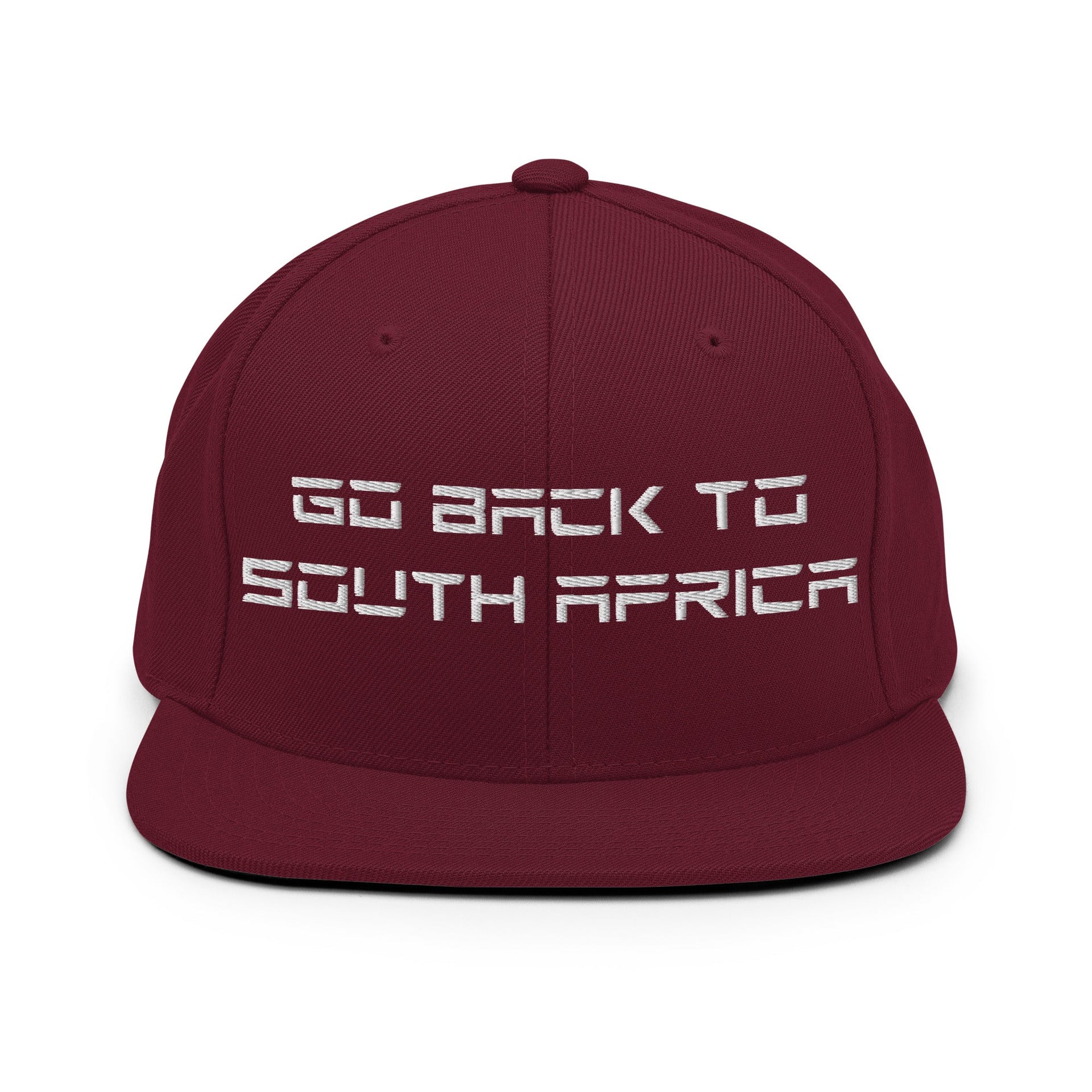 Go Back to South Africa Elon Musk Embroidered Flat Brim Bill Snapback Hat Maroon Capital Crowns Liberal Snapback Hats