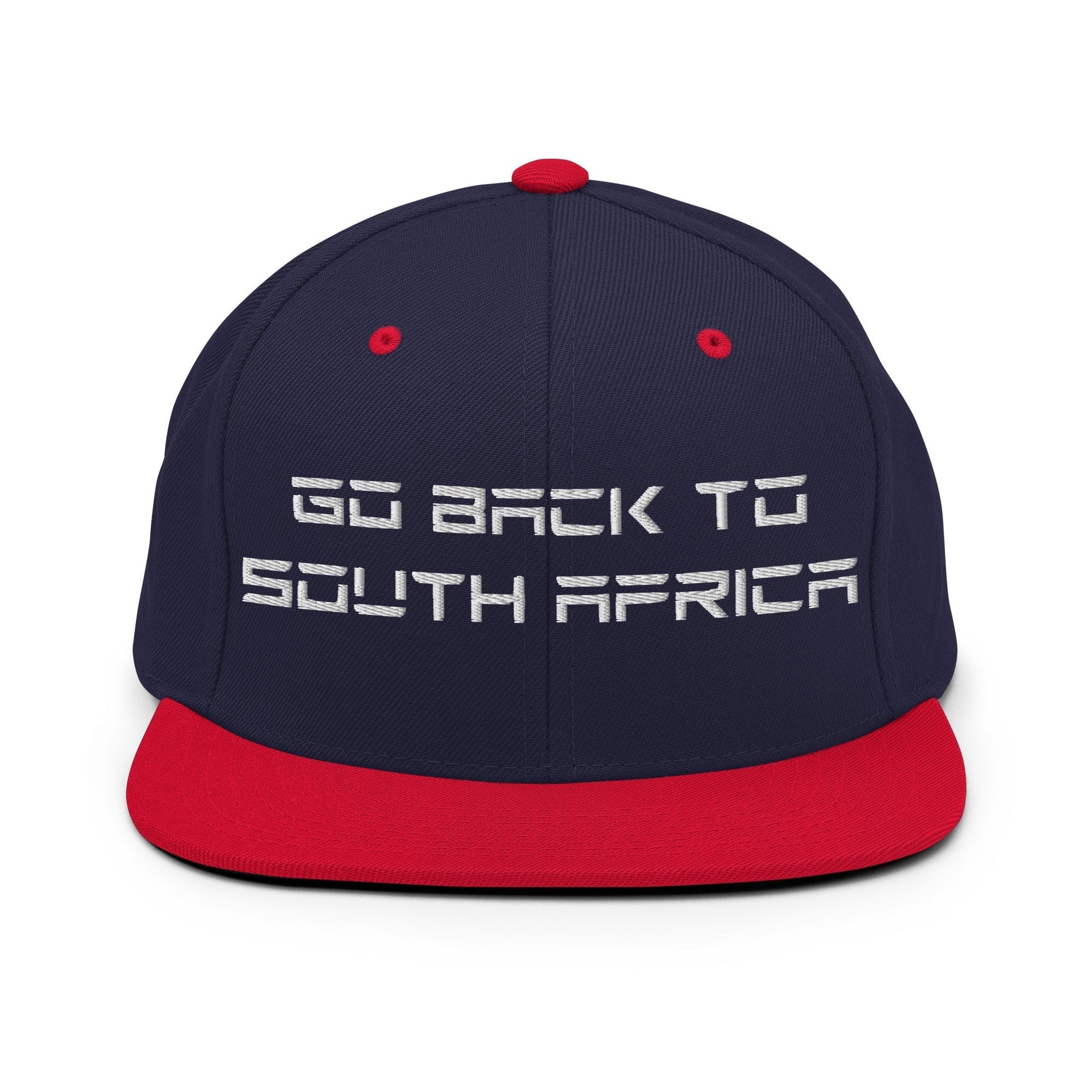 Go Back to South Africa Elon Musk Embroidered Flat Brim Bill Snapback Hat Navy Red Capital Crowns Liberal Snapback Hats