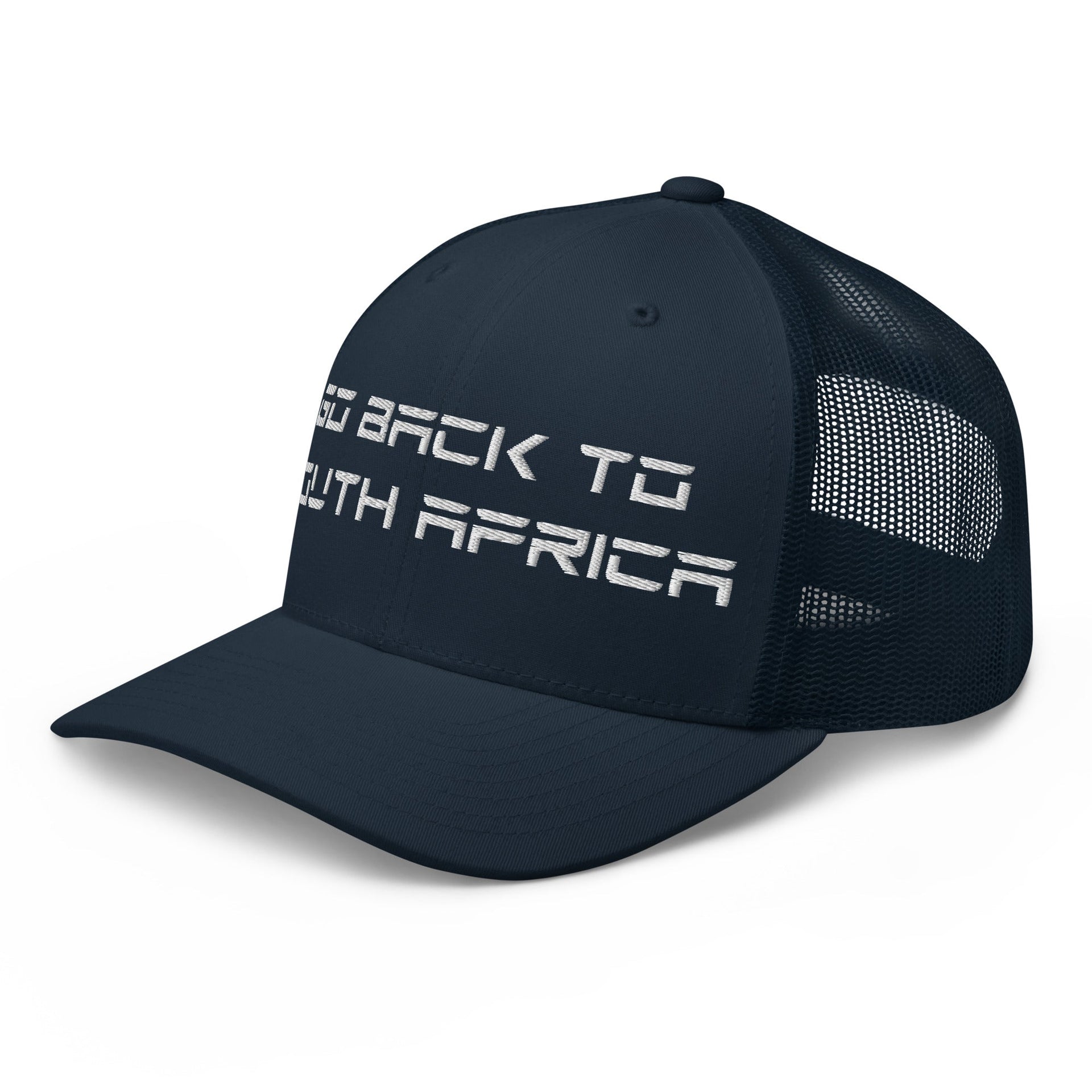 Go Back to South Africa Elon Musk Embroidered Retro Mesh Trucker Hat Capital Crowns Liberal Trucker Hats