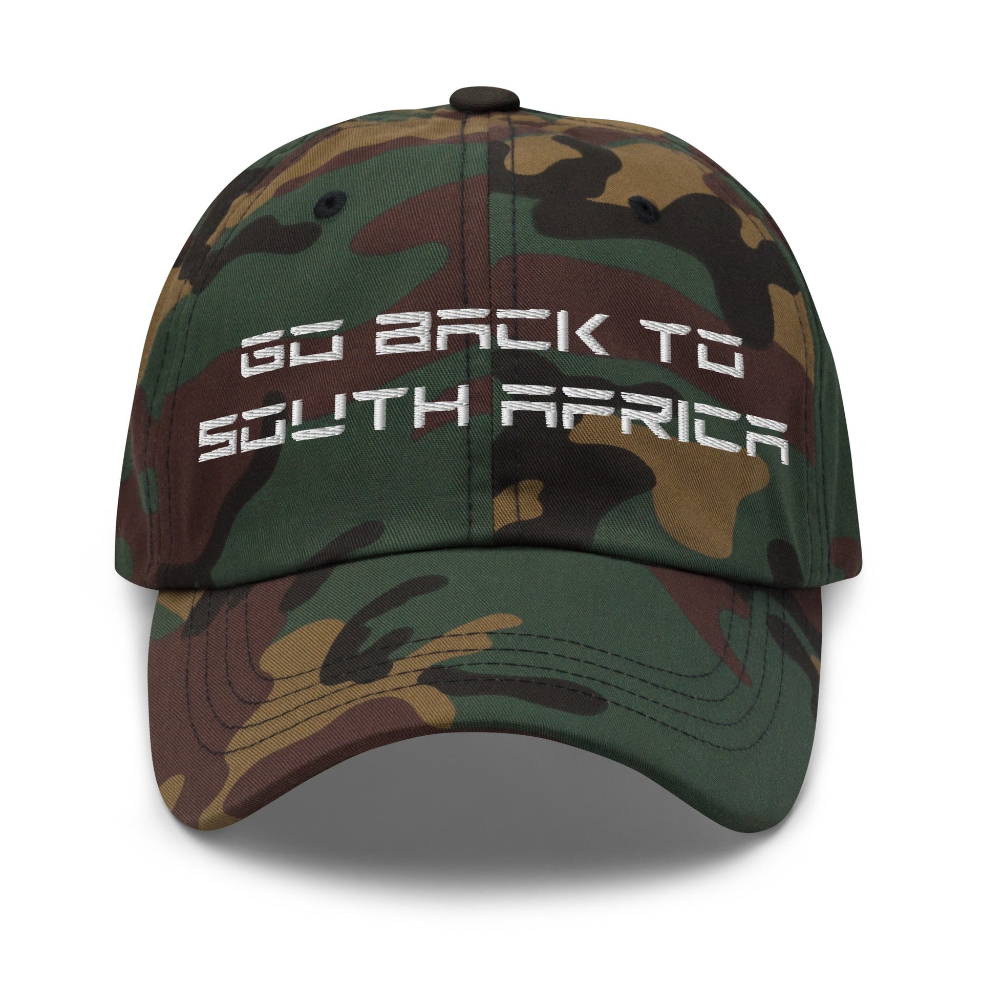 Go Back to South Africa Elon Musk Embroidered Unstructured Dad Hat Green Camo Capital Crowns Dad Hats Liberal
