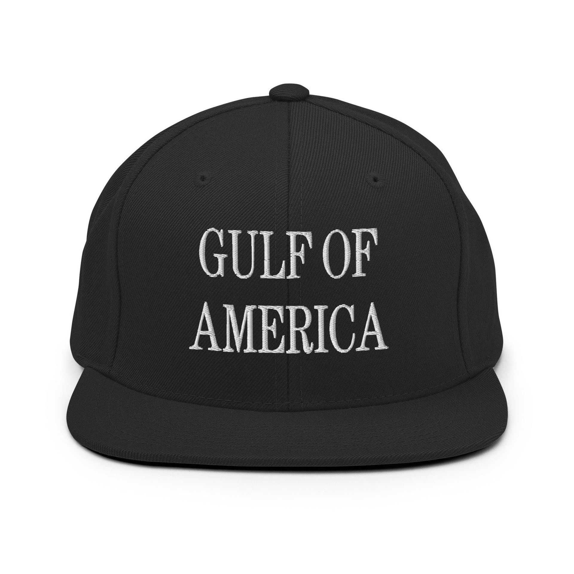 Gulf of America Embroidered Flat Bill Brim Snapback Hat Black Capital Crowns Conservative LADs Make Again Snapback Hats