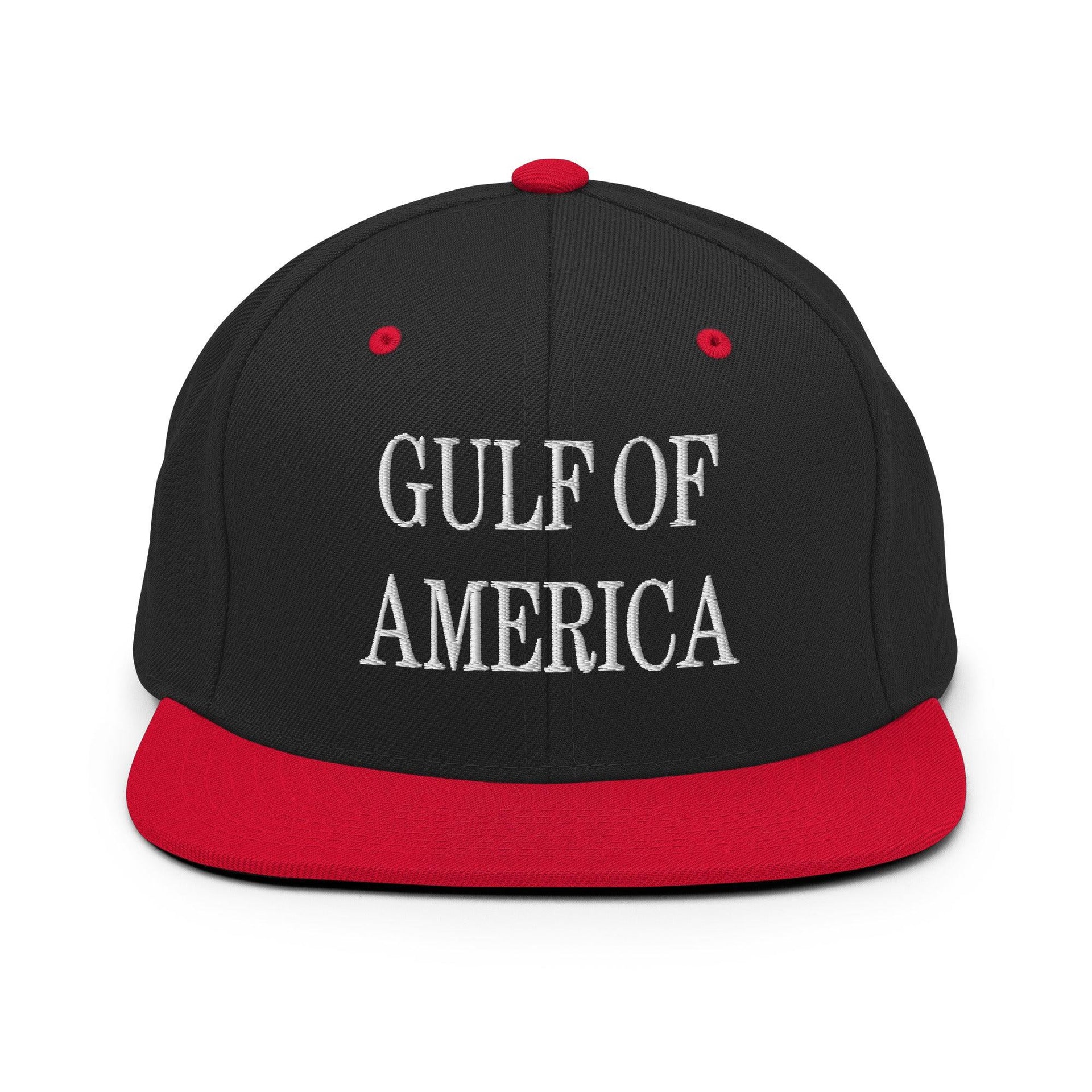 Gulf of America Embroidered Flat Bill Brim Snapback Hat Black Red Capital Crowns Conservative LADs Make Again Snapback Hats