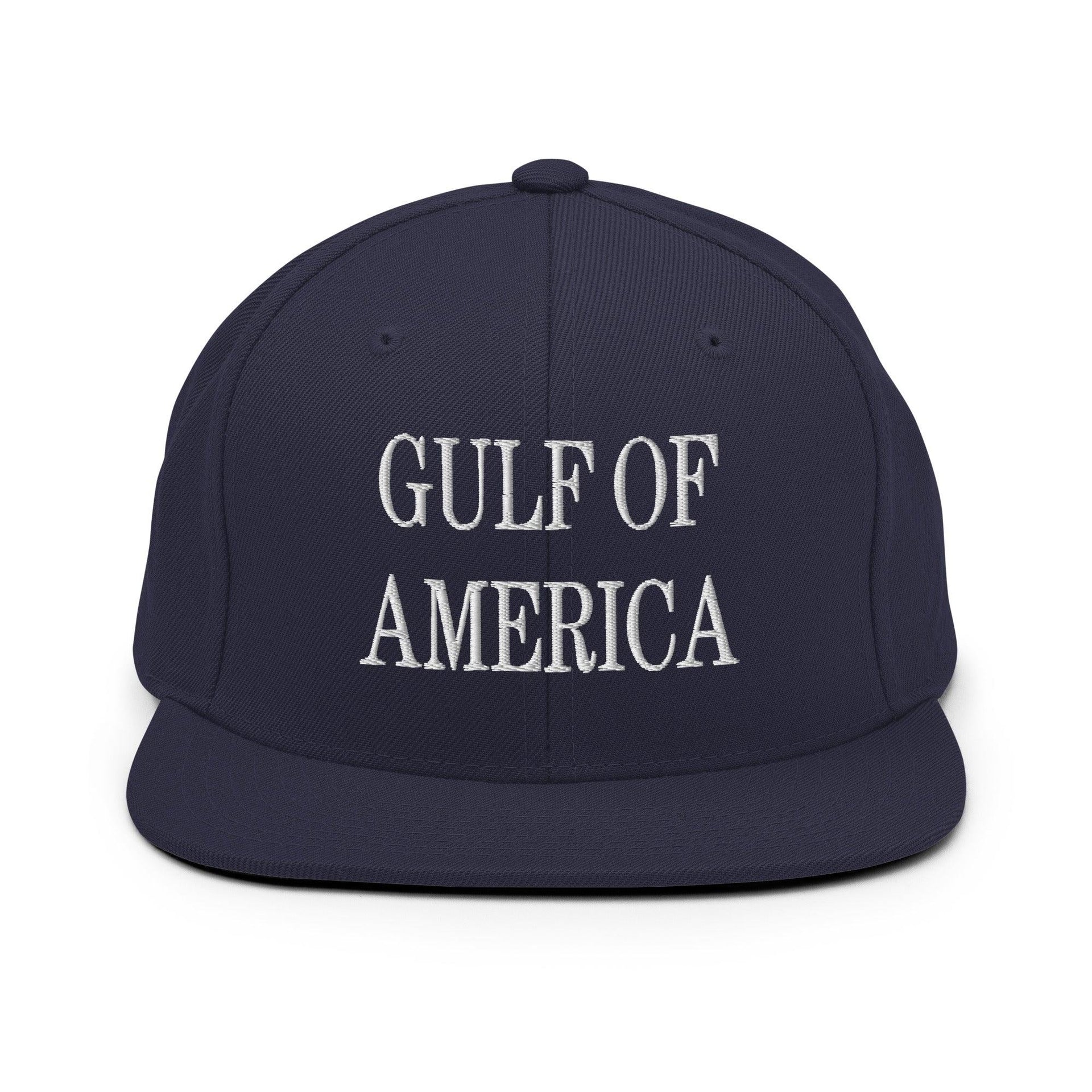 Gulf of America Embroidered Flat Bill Brim Snapback Hat Navy Capital Crowns Conservative LADs Make Again Snapback Hats