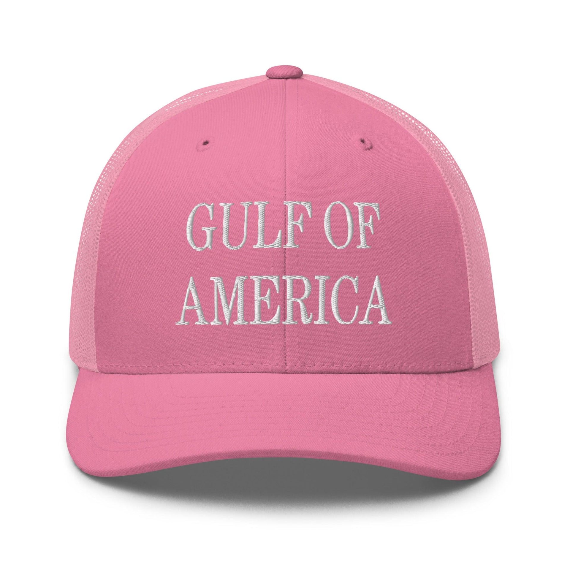Gulf of America Embroidered Mesh Trucker Hat Pink Capital Crowns Conservative LADs Make Again Trucker Hats