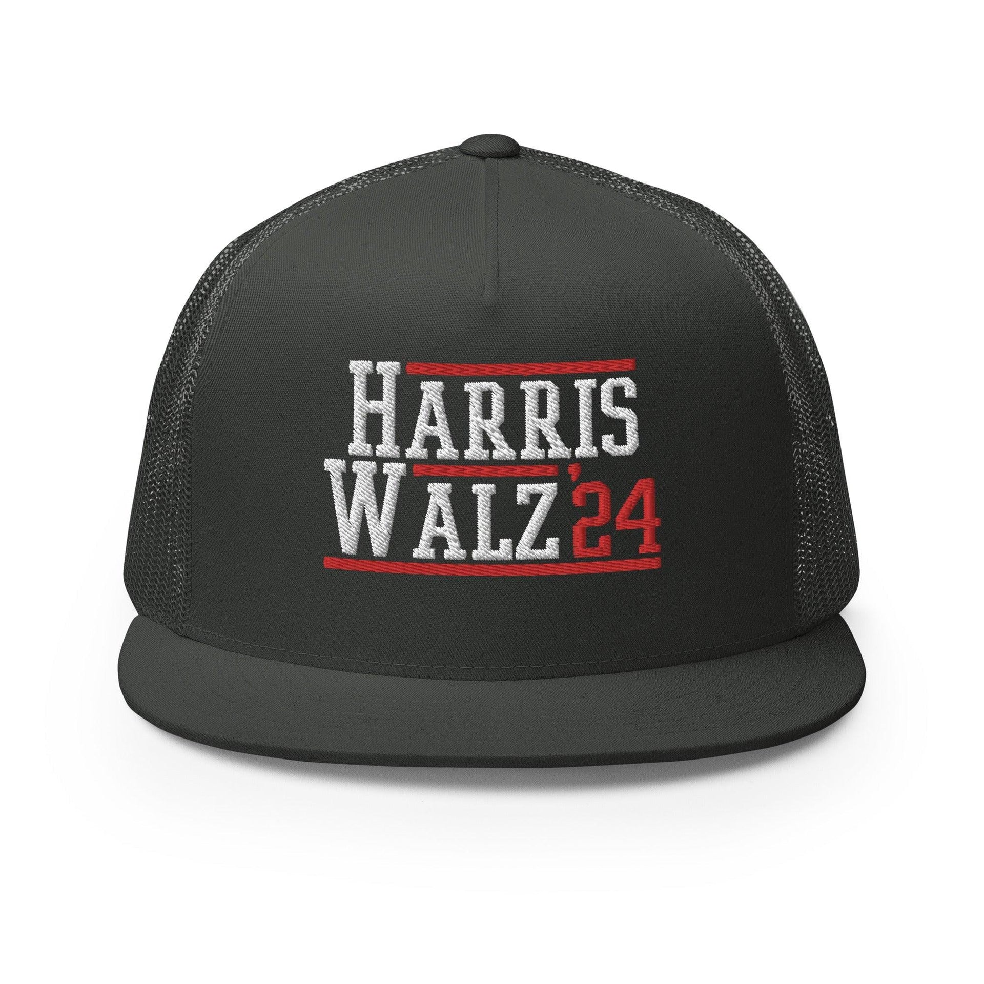 Harris Walz 2024 24 Flat Bill Brim Trucker Hat Charcoal Capital Crowns LADs Liberal Snapback Hats Trucker Hats