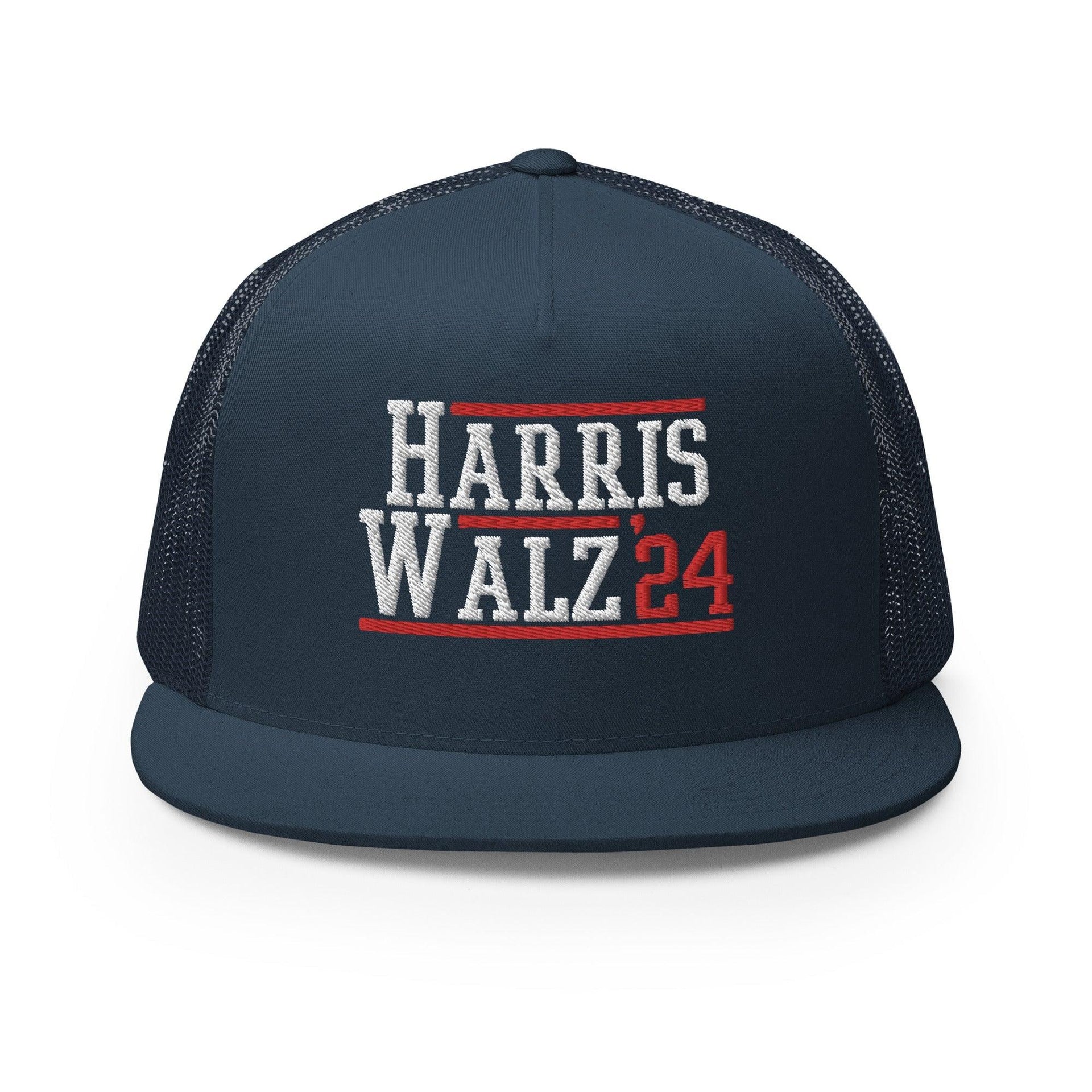 Harris Walz 2024 24 Flat Bill Brim Trucker Hat Navy Capital Crowns LADs Liberal Snapback Hats Trucker Hats