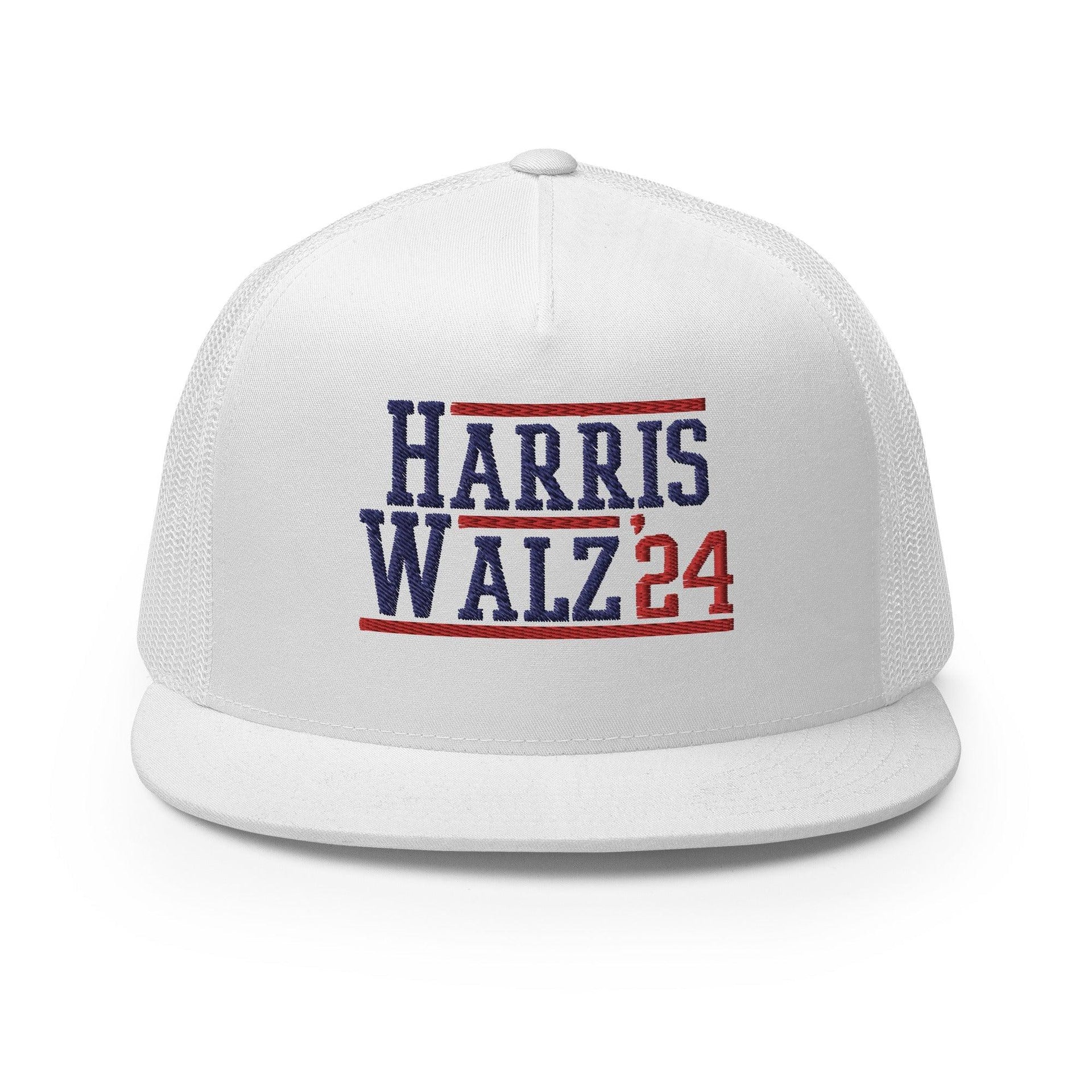 Harris Walz 2024 24 Flat Bill Brim Trucker Hat White Capital Crowns LADs Liberal Snapback Hats Trucker Hats
