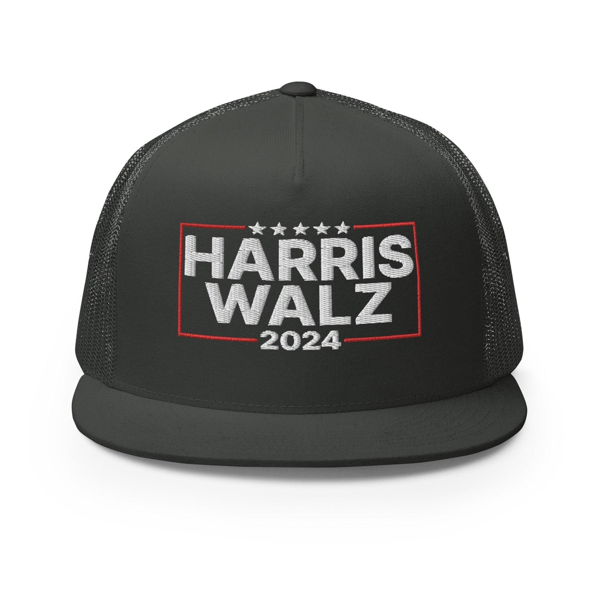 Harris Walz 2024 Flat Bill Brim Trucker Hat Charcoal Capital Crowns LADs Liberal Snapback Hats Trucker Hats