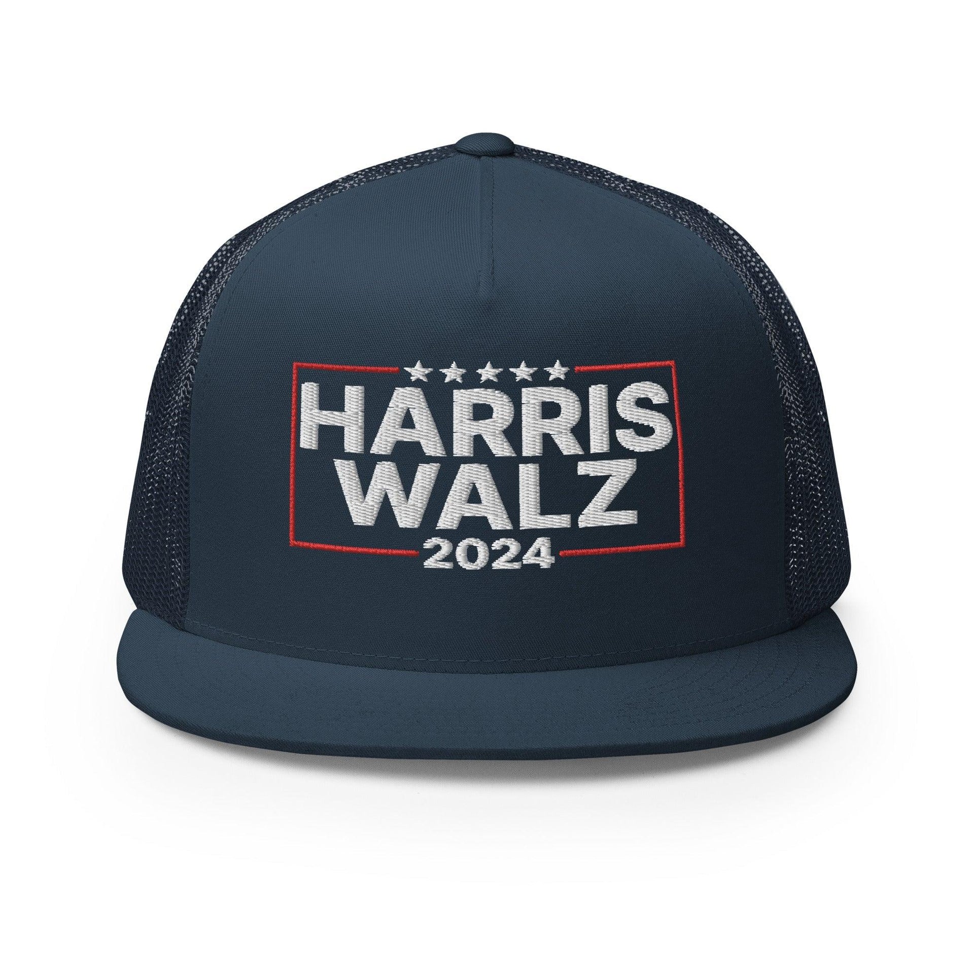 Harris Walz 2024 Flat Bill Brim Trucker Hat Navy Capital Crowns LADs Liberal Snapback Hats Trucker Hats