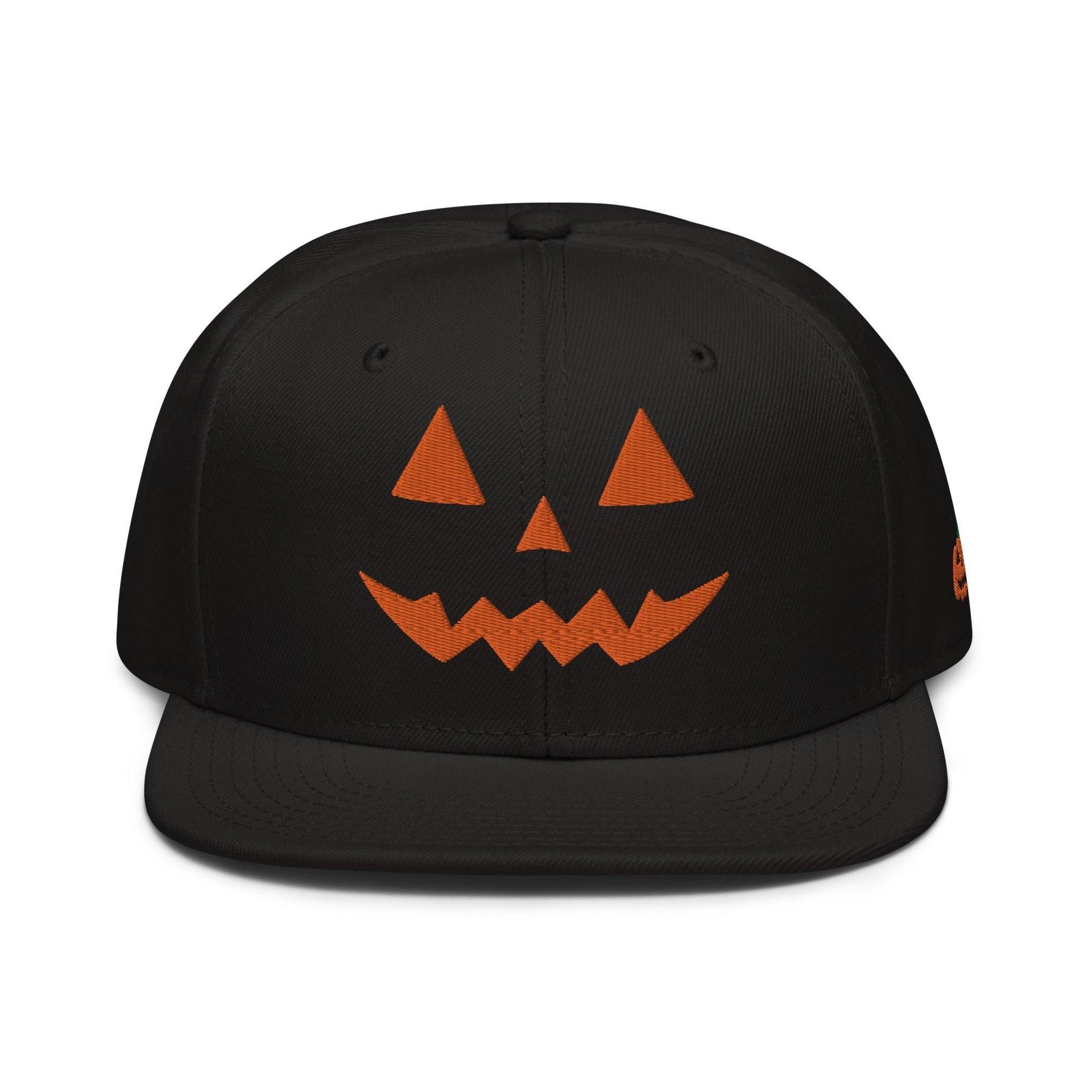 Harris Walz Jack-O'-Lantern Pumpkin Halloween Embroidered Flat Bill Brim High Crown Snapback Hat Black Capital Crowns Harris Halloween LADs Liberal Snapback Hats