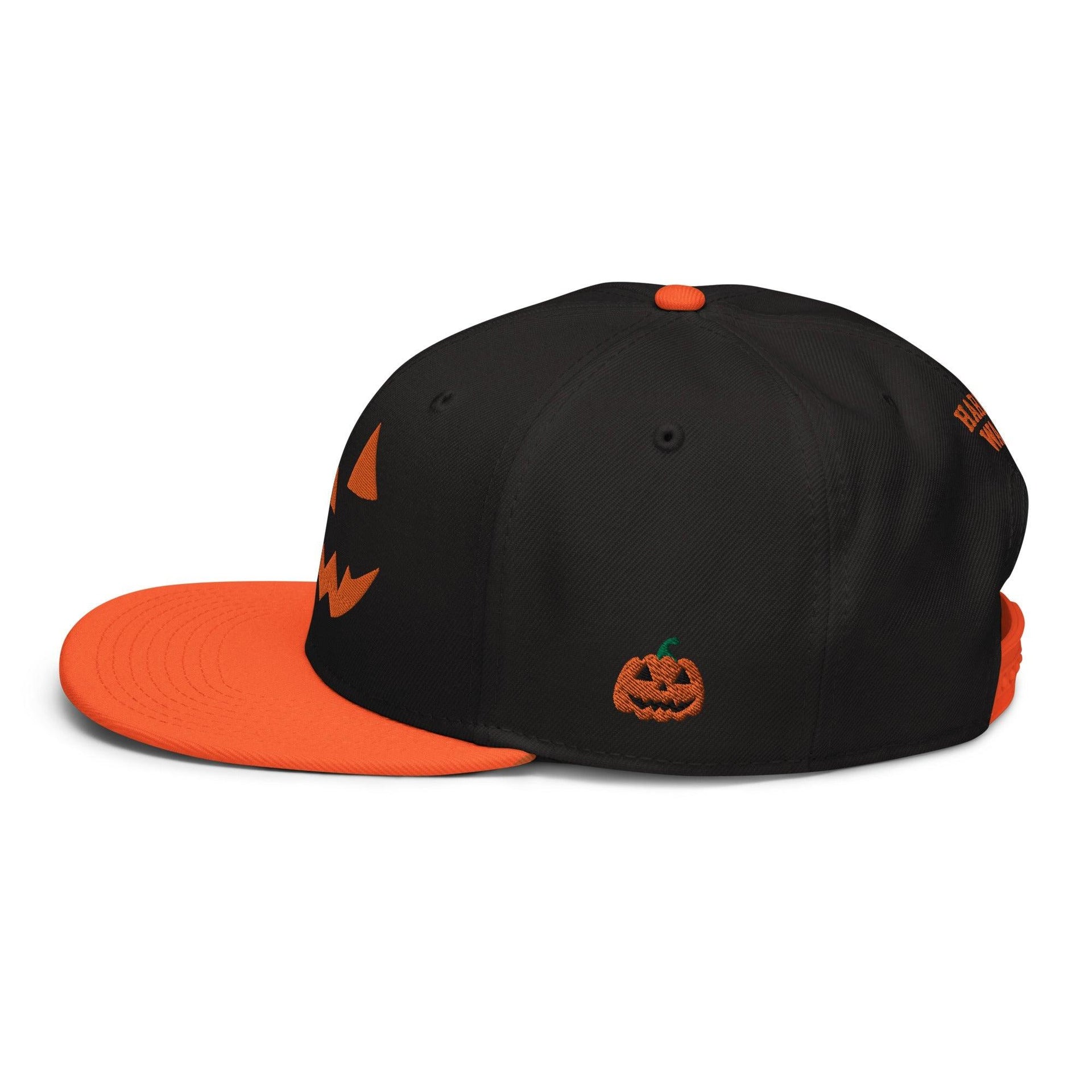 Harris Walz Jack-O'-Lantern Pumpkin Halloween Embroidered Flat Bill Brim High Crown Snapback Hat Capital Crowns Harris Halloween LADs Liberal Snapback Hats