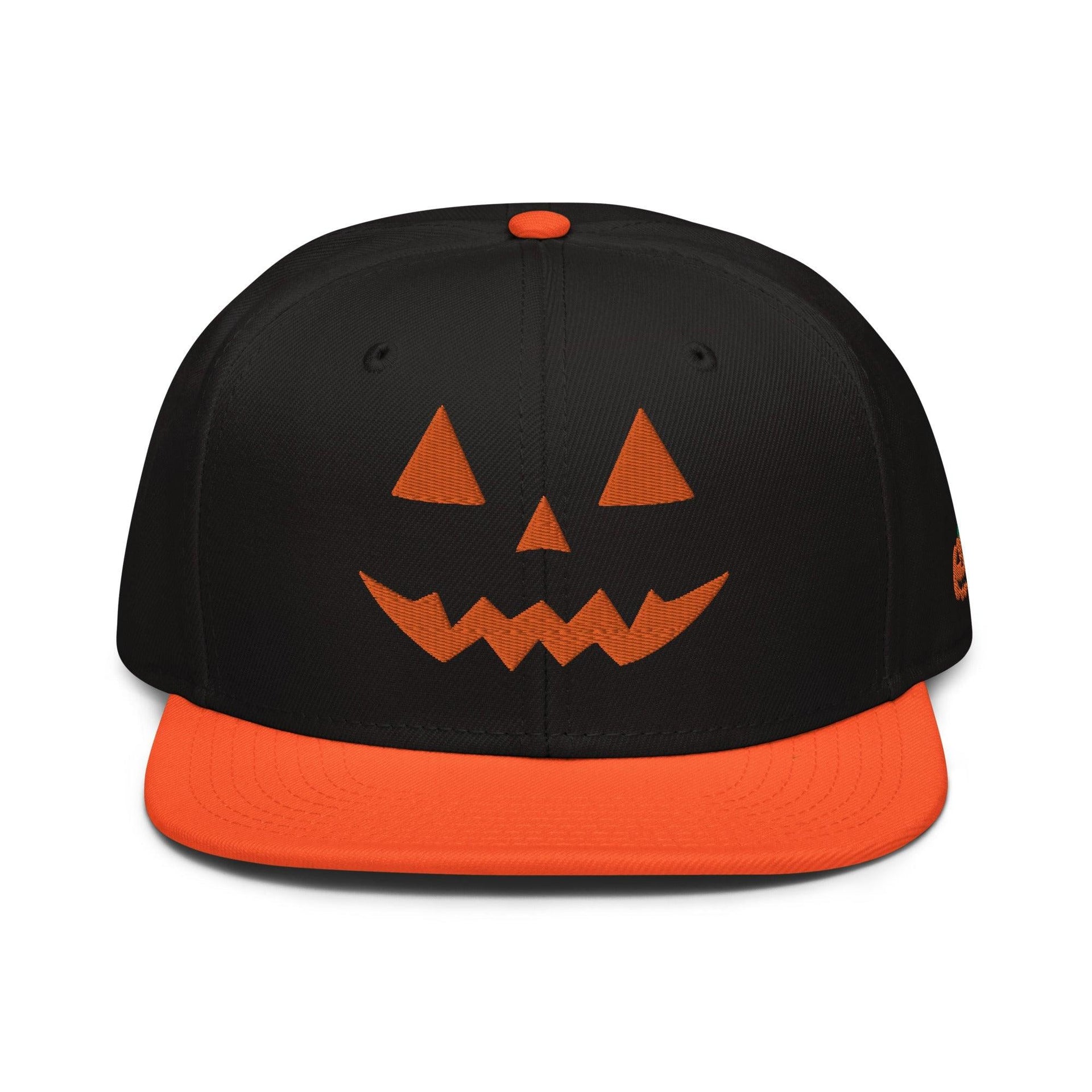 Harris Walz Jack-O'-Lantern Pumpkin Halloween Embroidered Flat Bill Brim High Crown Snapback Hat Orange Black Black Capital Crowns Harris Halloween LADs Liberal Snapback Hats