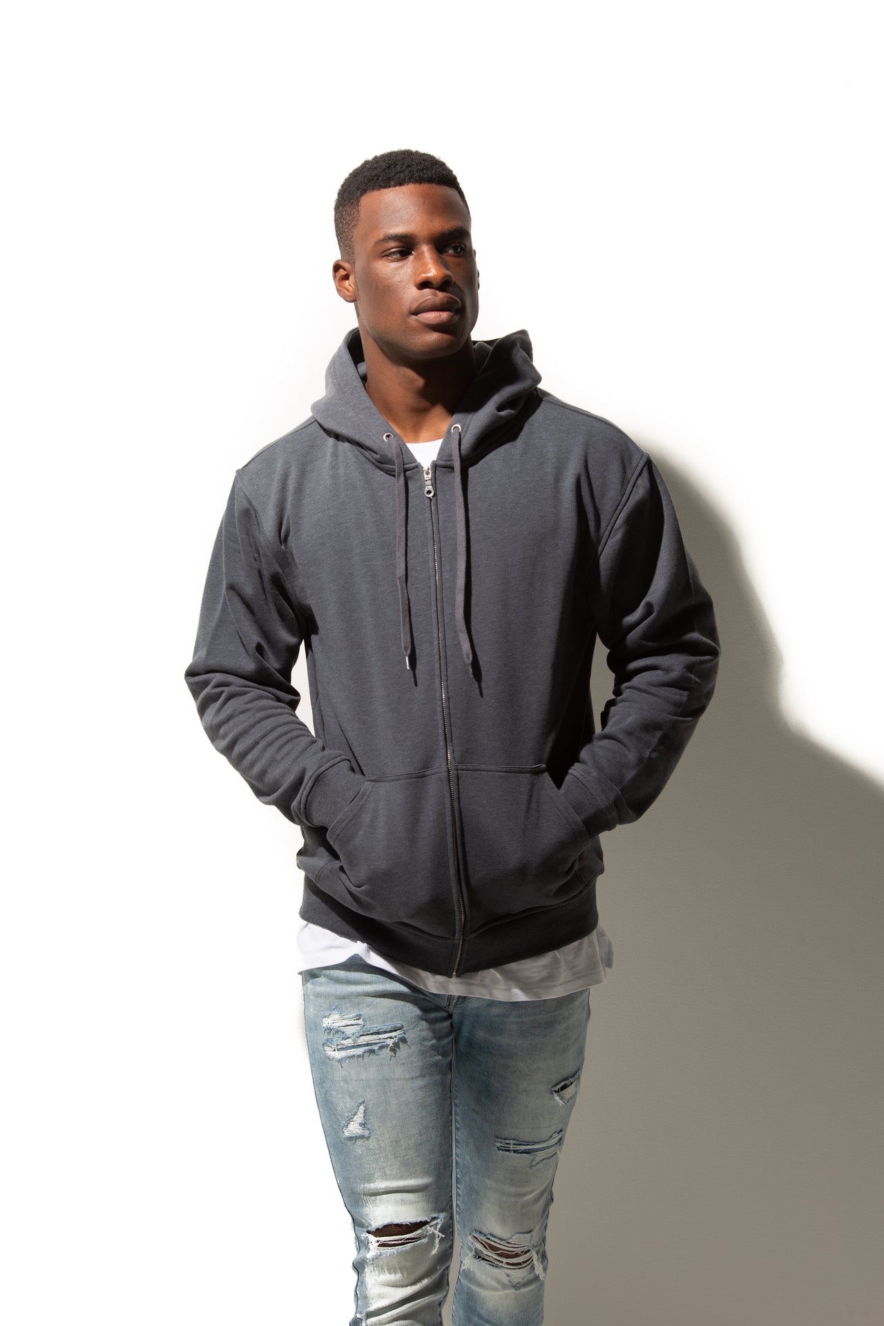 HERO-3020 Unisex Full Zip Hoodie - Dark Heather 3020 Adult Full-Zip Grey HERO Tops Unisex