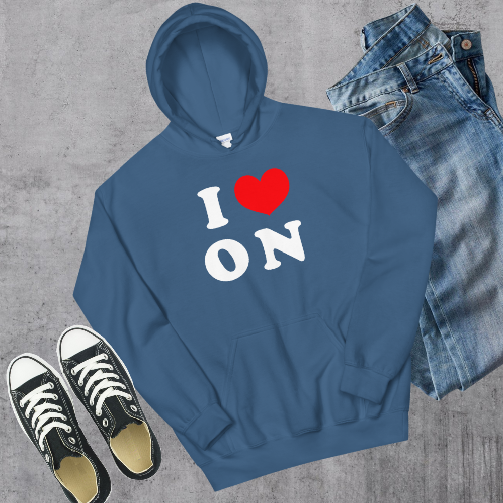 I โค๏ธ ON Hoodie Indigo Blue Canadian City Apparel Ontario