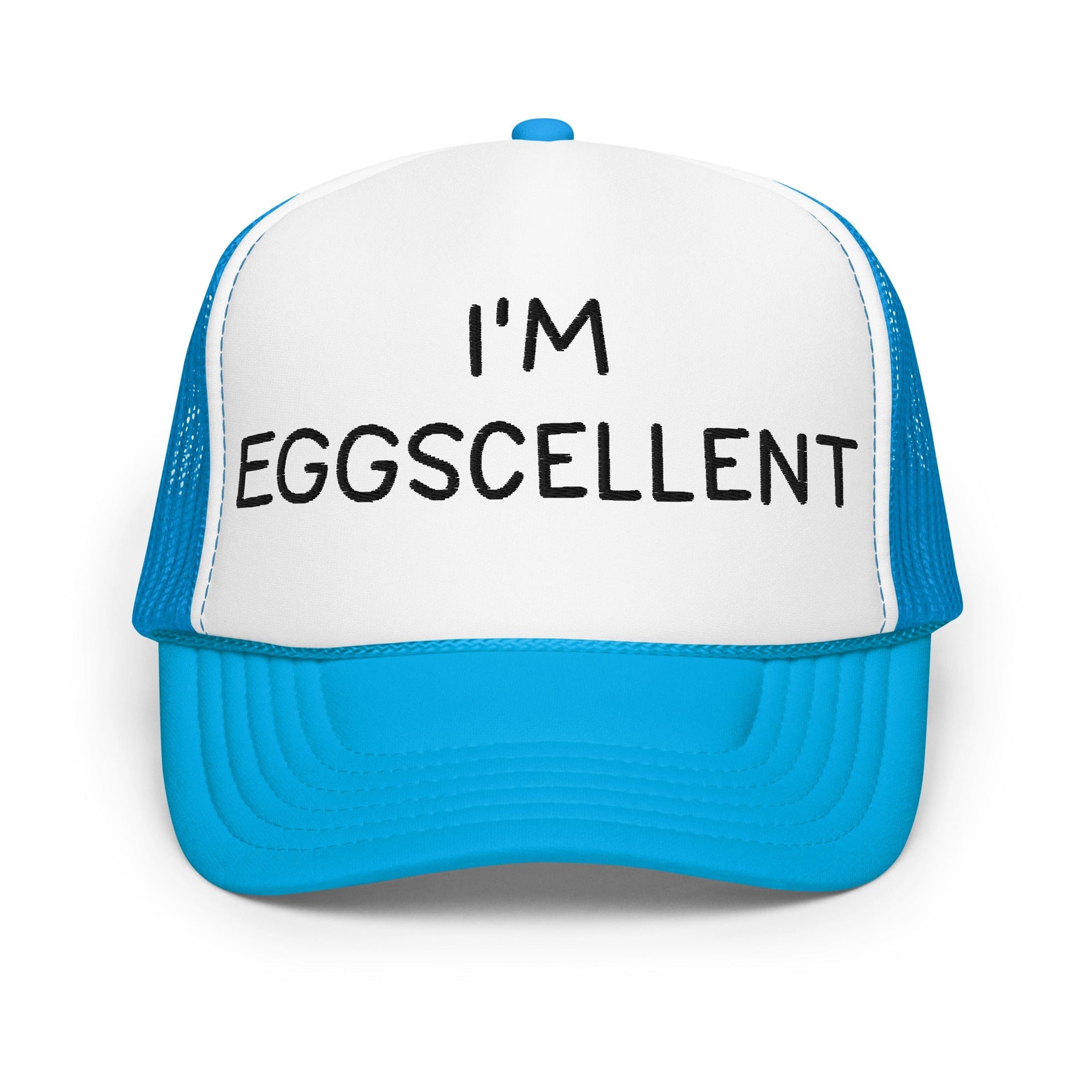 I'm Eggscellent Regular Show Embroidered Foam Trucker Hat Blue White Blue Capital Crowns Funny Trucker Hats