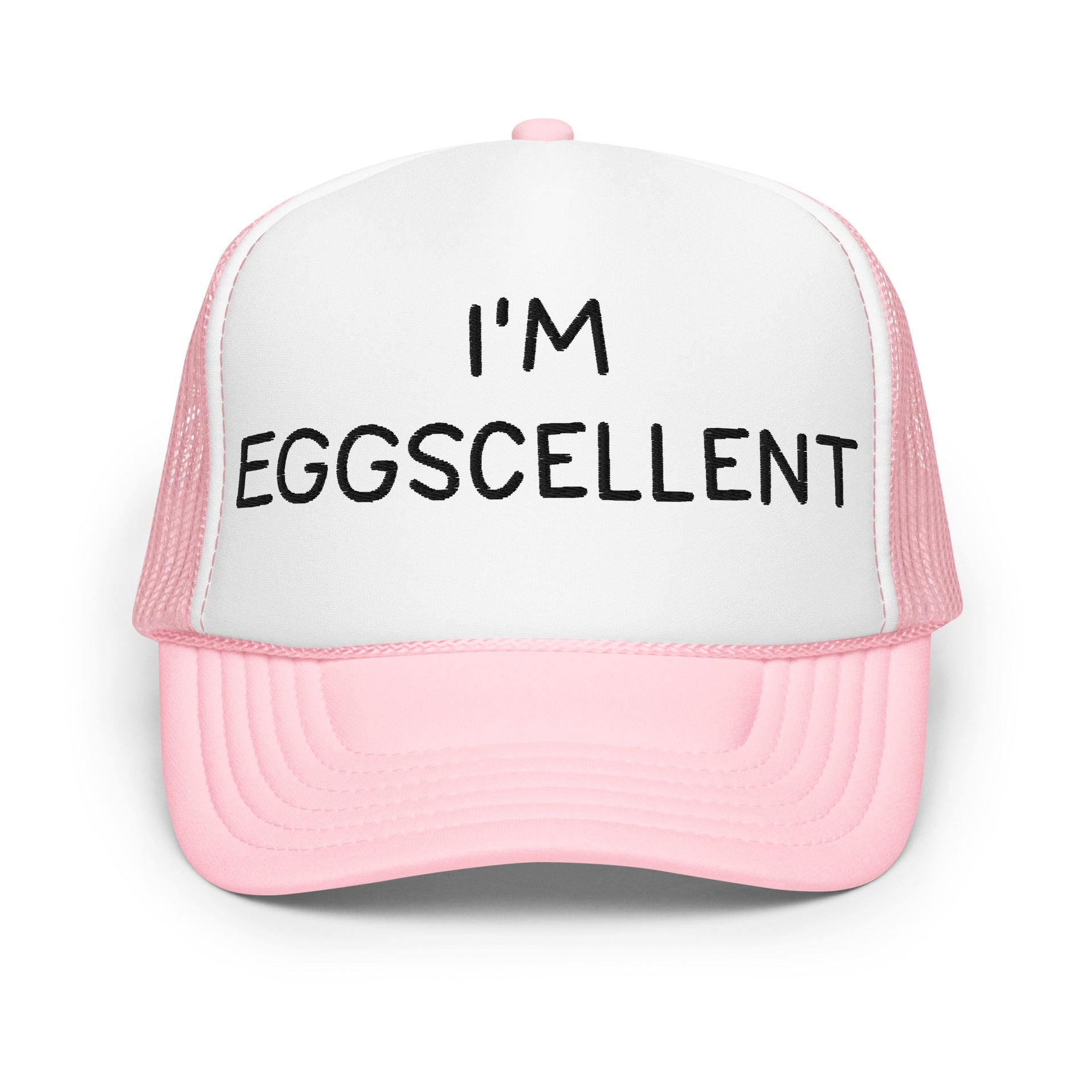 I'm Eggscellent Regular Show Embroidered Foam Trucker Hat Light Pink White Light Pink Capital Crowns Funny Trucker Hats