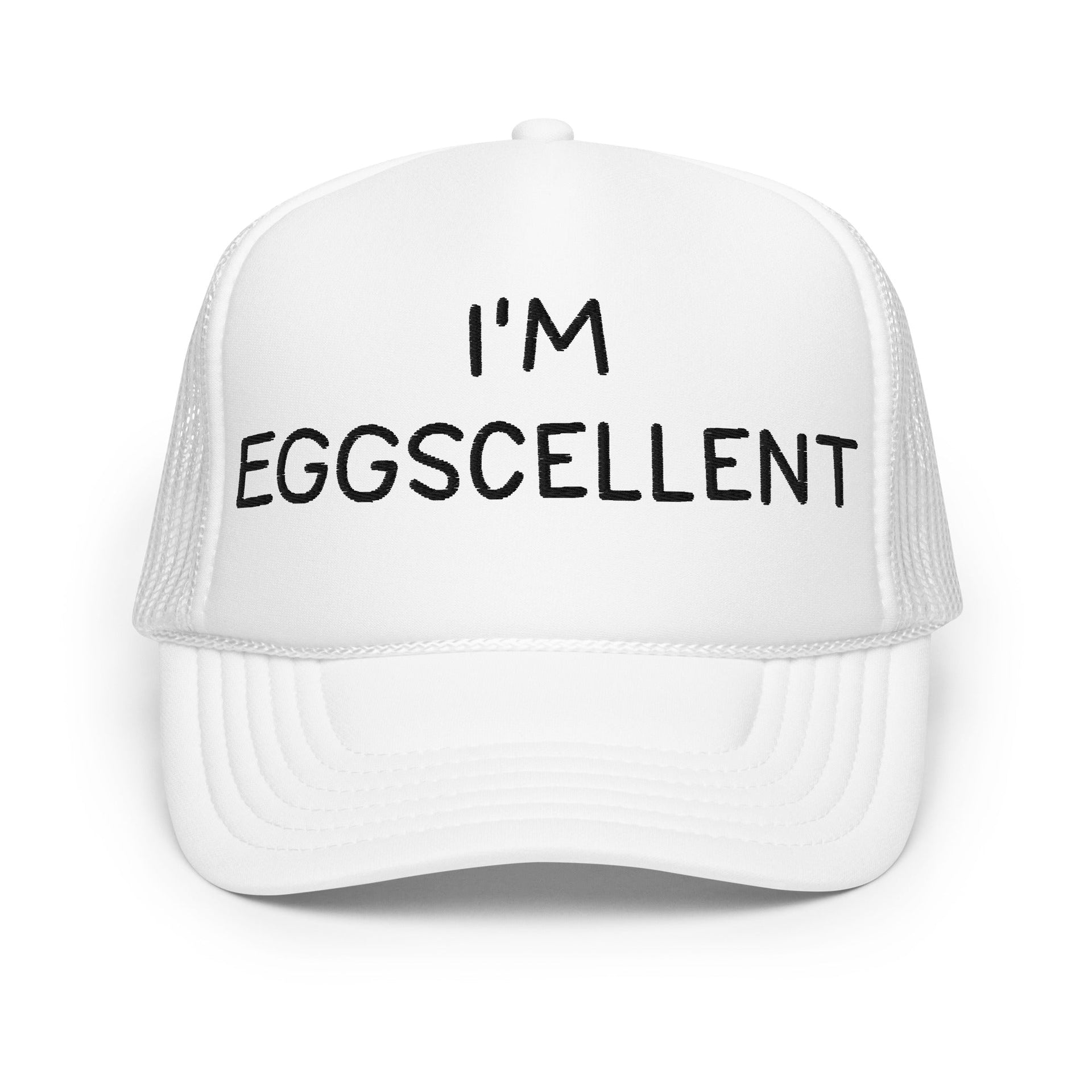 I'm Eggscellent Regular Show Embroidered Foam Trucker Hat White Capital Crowns Funny Trucker Hats