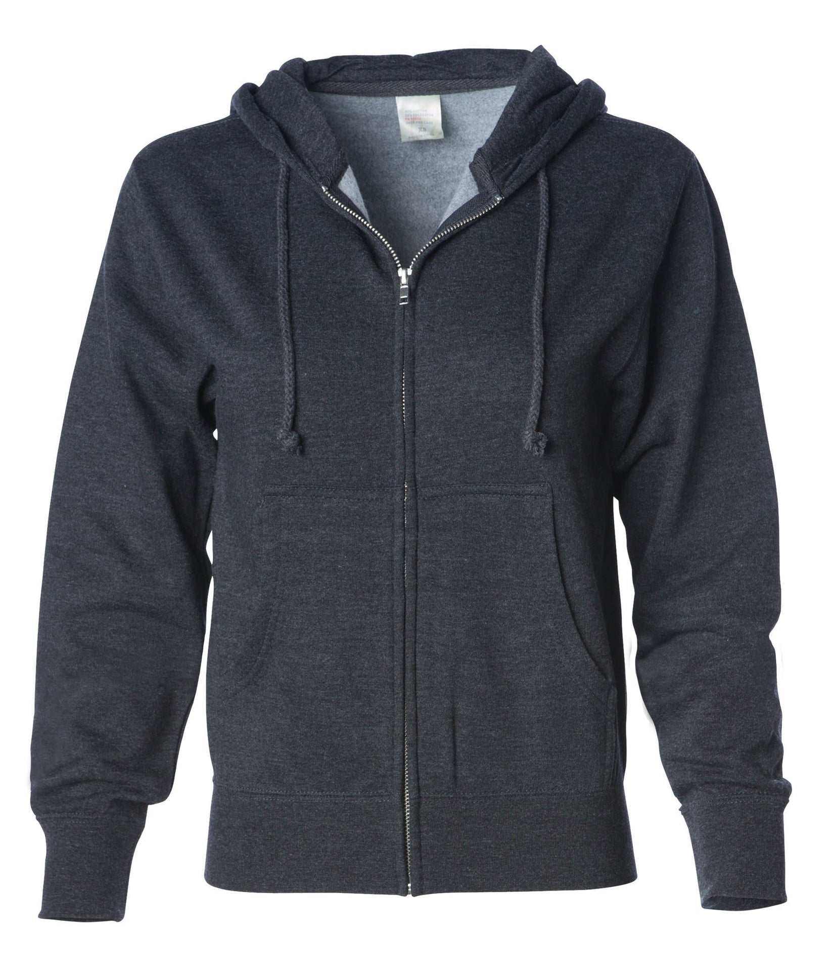 IND008Z - Zip Hooded Sweatshirt Charcoal Heather clear out CLOSEOUT COTTON / POLYESTER fleece hoodie ind INDEPENDENT INDEPENDENT CLOSE OUT LOOSE MIDWEIGHT ON SALE sweatshirt tearaway WOMEN ZIPS