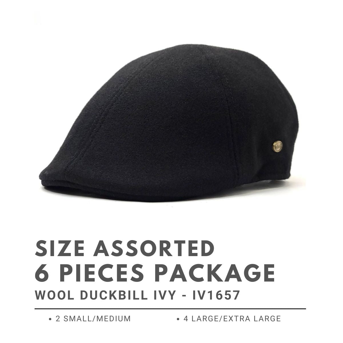 Wool Duckbill Ivy - IV1657, Black, S/M & L/XL 6 Pc Package (2 S M, 4 L XL) Fashion Hat