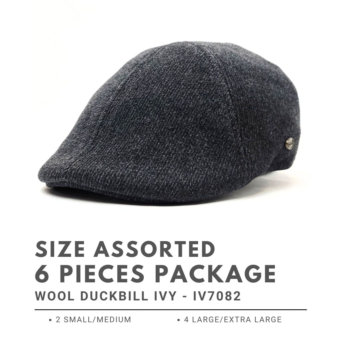 Wool Duckbill Ivy - IV7082, 100% Wool, 2 Sizes 6 peices Package (3 S M + 3 L XL) Fashion Hat