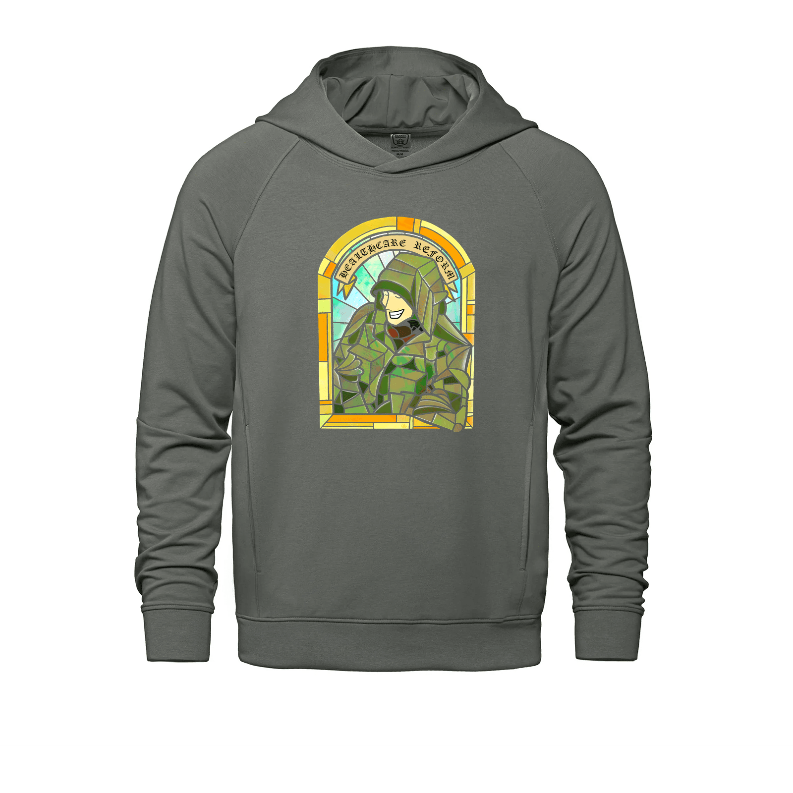 Jetsetter - Luigi Patron Saint of Healthcare Reform Edition Pullover Hooded Sweatshirt Gray Black / Case Size (100pcs) Black / Case Size (24pc) Black / Case Size (6pc) Luigi Luigi Apparel luigi mangione