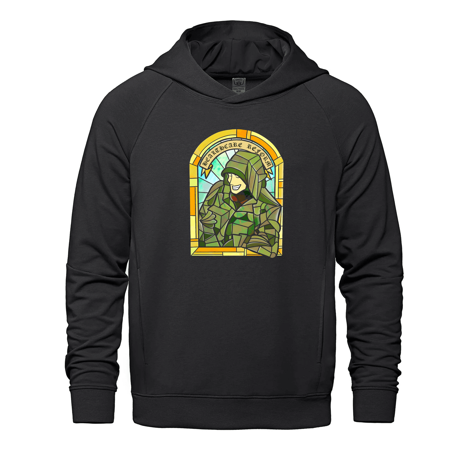 Jetsetter - Luigi Patron Saint of Healthcare Reform Edition Pullover Hooded Sweatshirt Black Black / Case Size (100pcs) Black / Case Size (24pc) Black / Case Size (6pc) Luigi Luigi Apparel luigi mangione