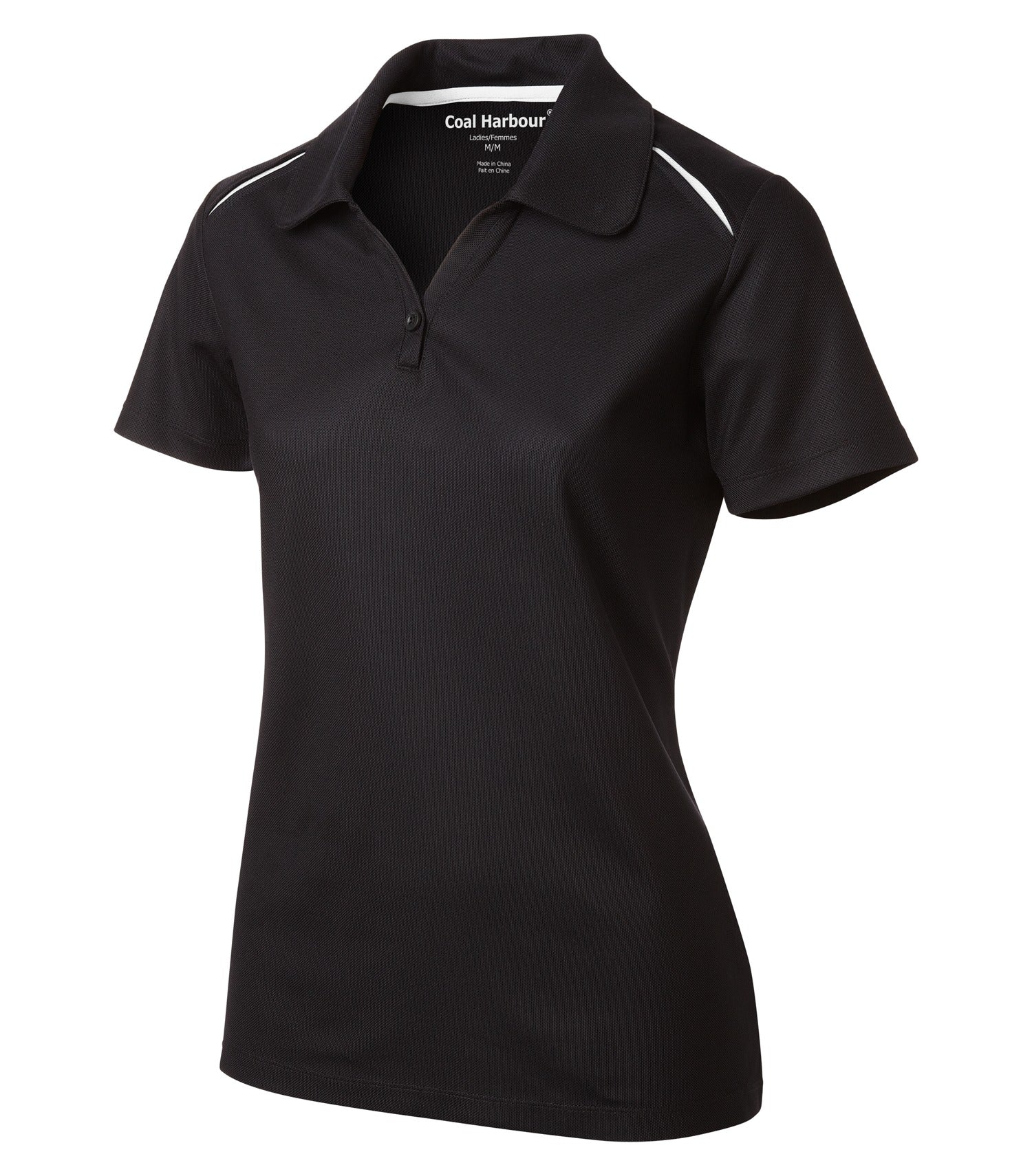 CoalHarbour - COAL HARBOUR® SNAG RESISTANT CONTRAST INSET LADIES' POLO. - L4002 Black White CoalHarbour L4002