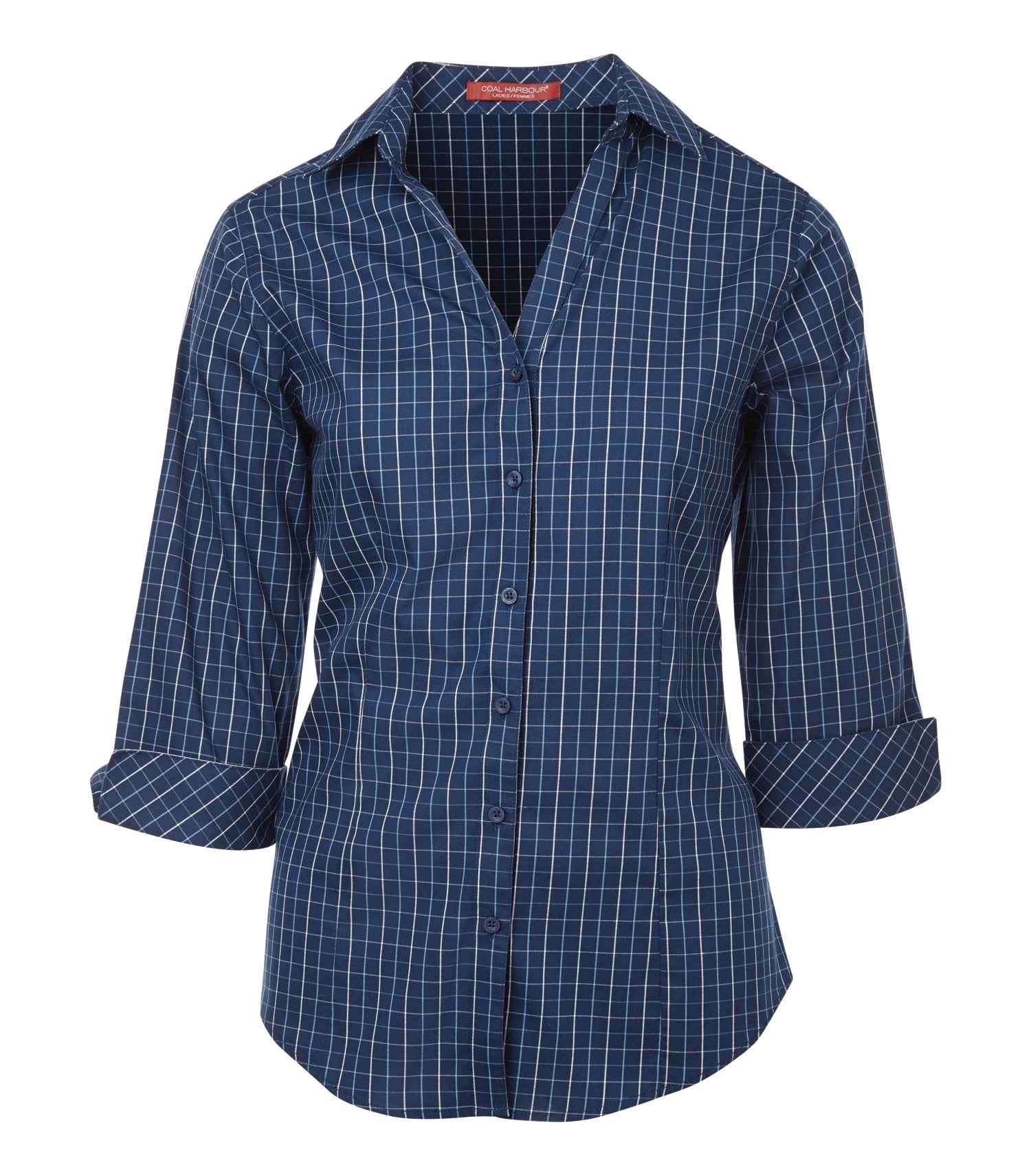 CoalHarbour - COAL HARBOUR® TATTERSALL CHECK WOVEN LADIES' SHIRT. - L6005 Navy White CoalHarbour L6005
