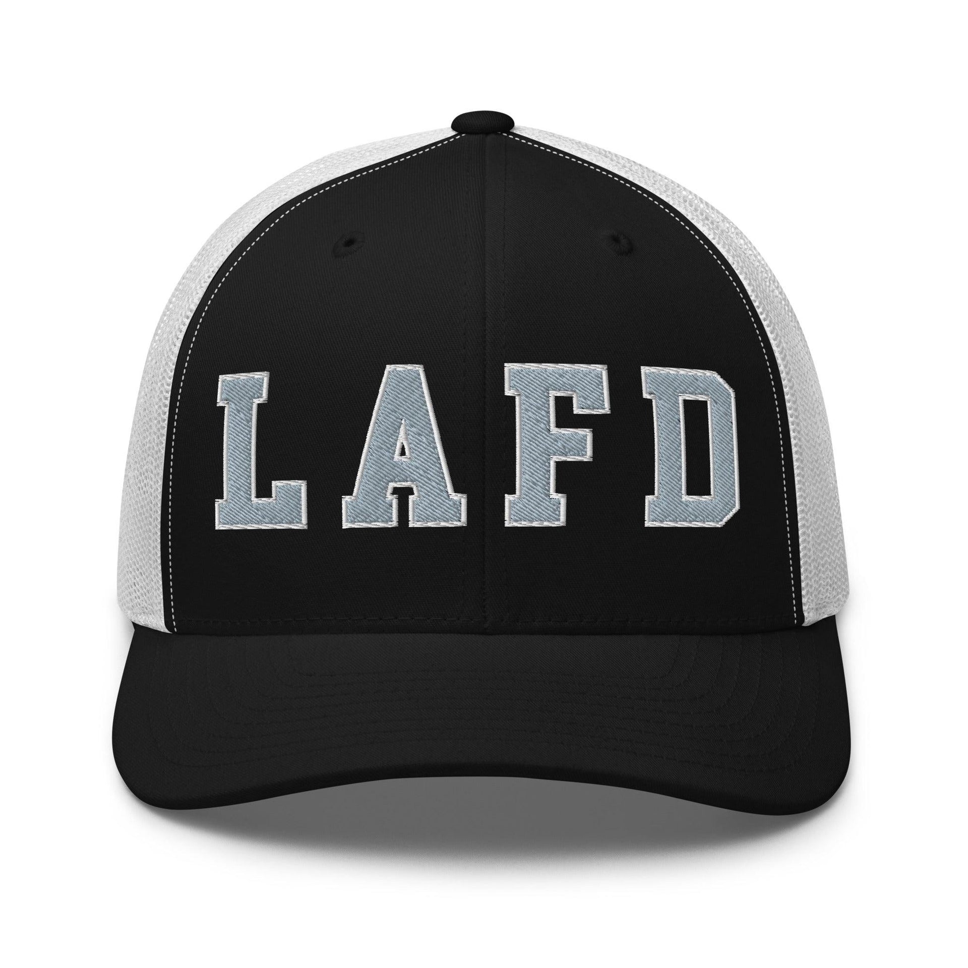 LAFD Los Angeles Fire Department Embroidered Mesh Trucker Hat Black White Capital Crowns Trucker Hats Work