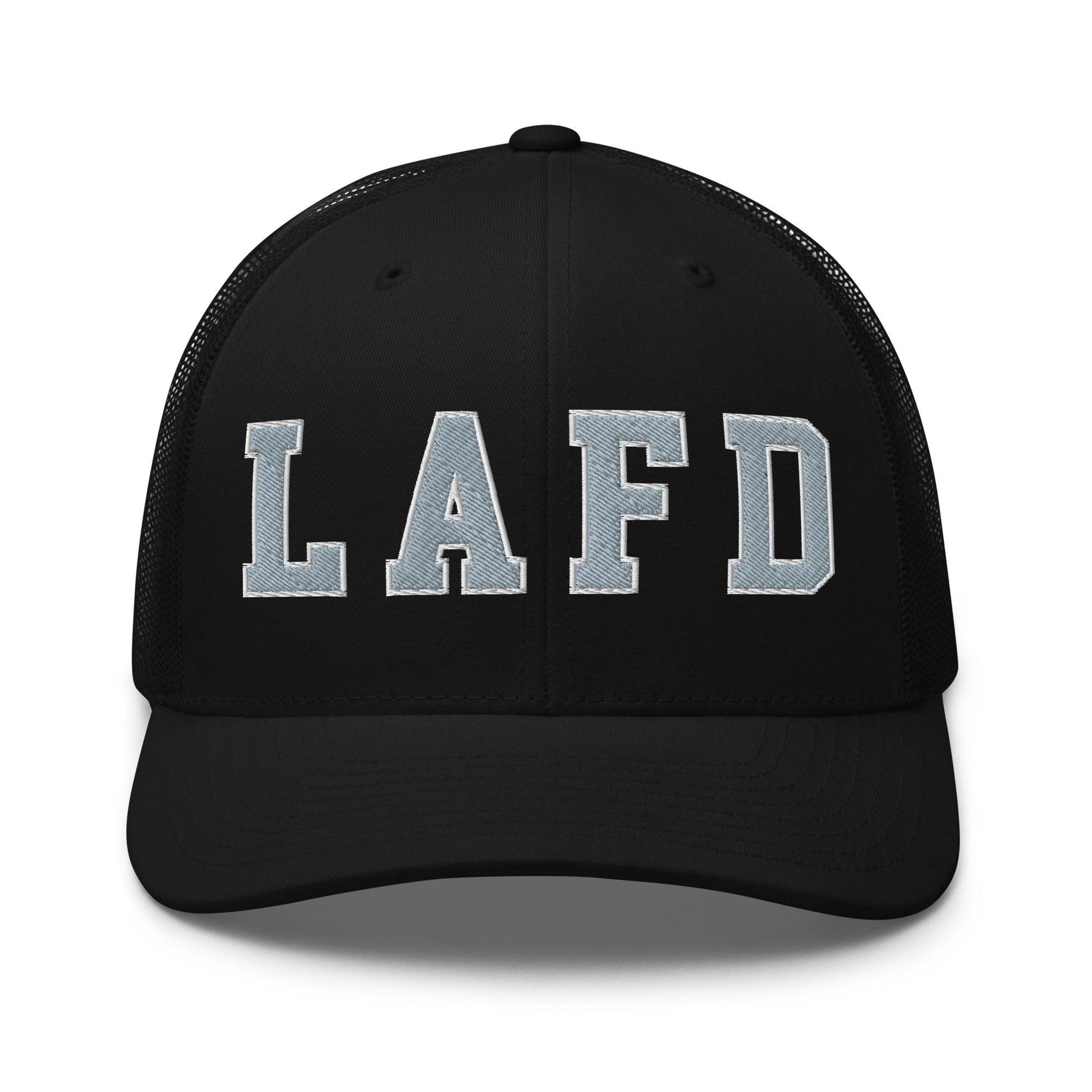 LAFD Los Angeles Fire Department Embroidered Mesh Trucker Hat Black Capital Crowns Trucker Hats Work