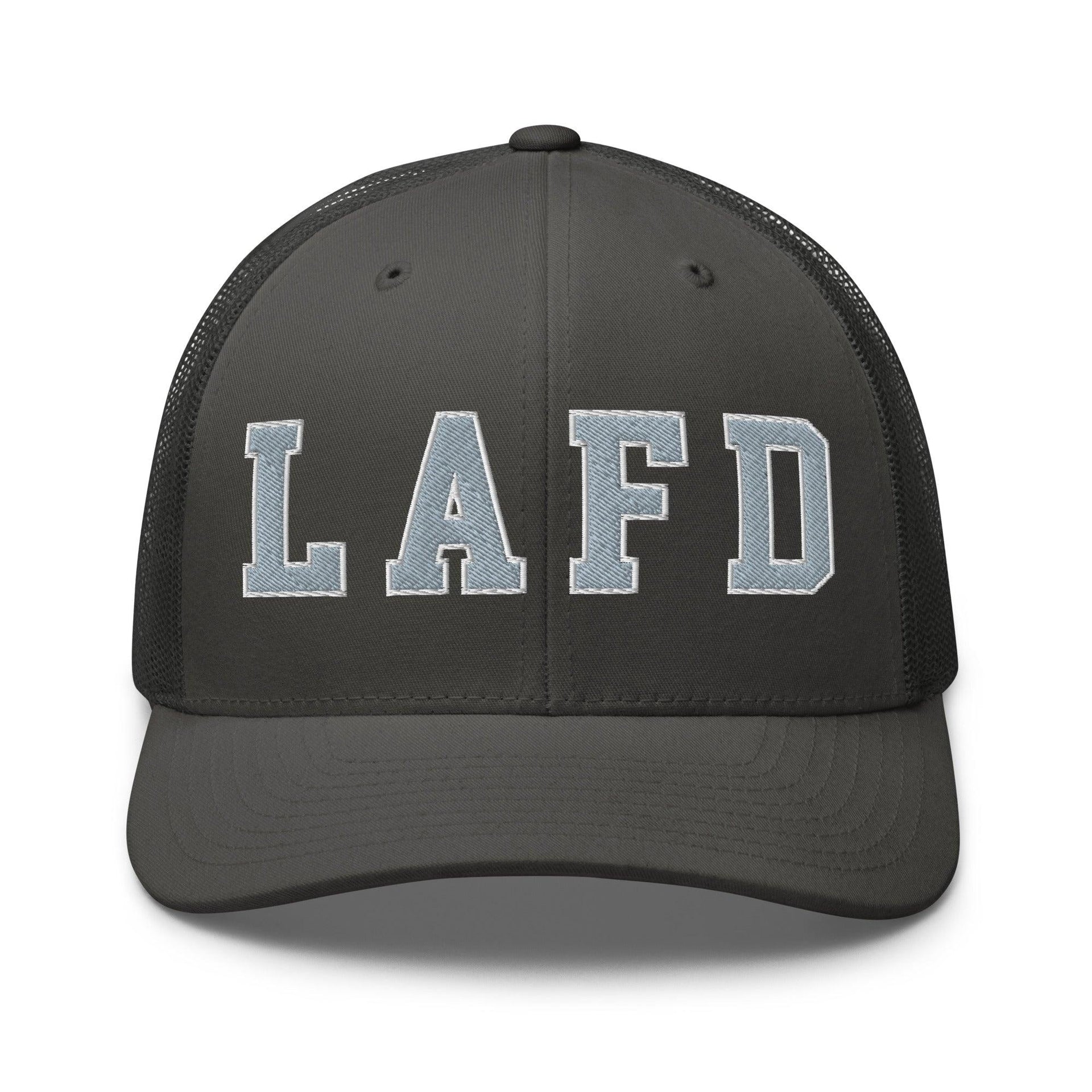 LAFD Los Angeles Fire Department Embroidered Mesh Trucker Hat Charcoal Capital Crowns Trucker Hats Work