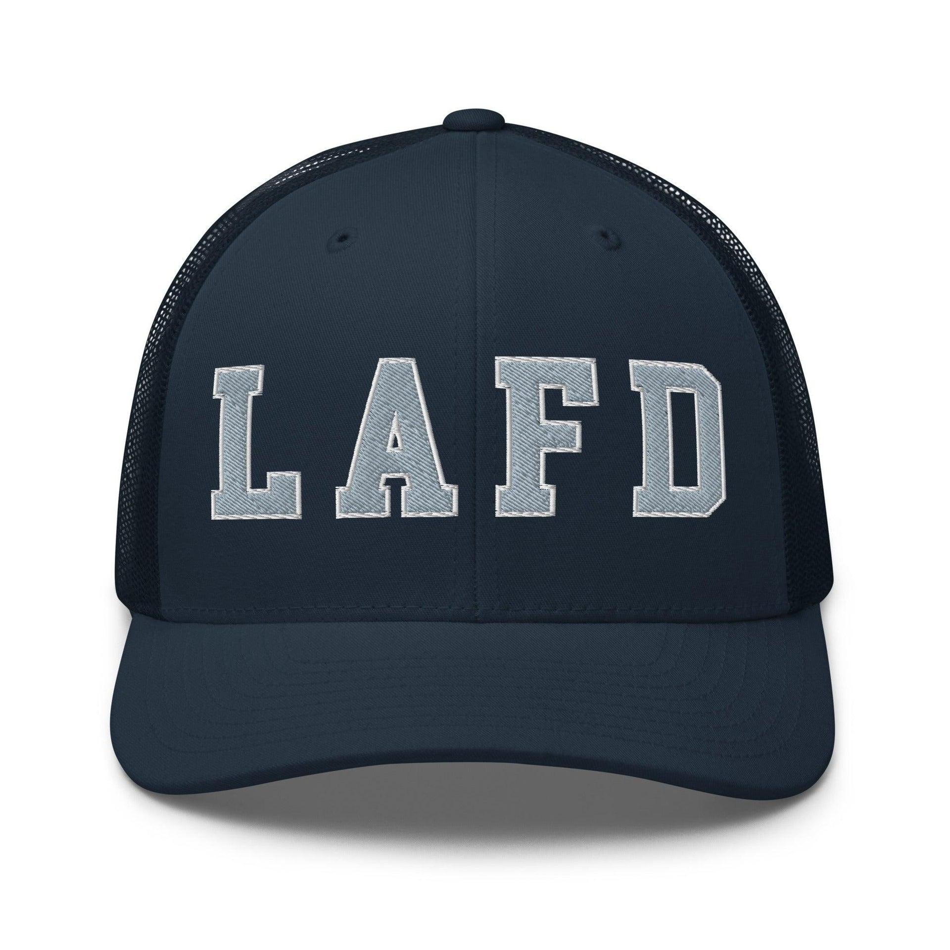 LAFD Los Angeles Fire Department Embroidered Mesh Trucker Hat Navy Capital Crowns Trucker Hats Work