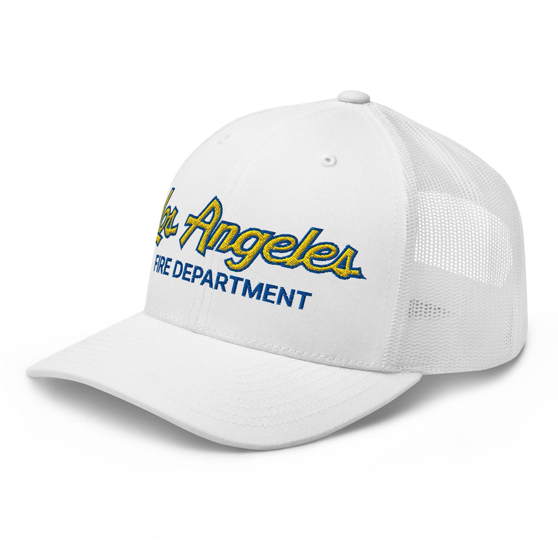 LAFD Los Angeles Fire Department Football Vintage Sports Script Embroidered Mesh Trucker Hat CA Capital Crowns Los Angeles Trucker Hats