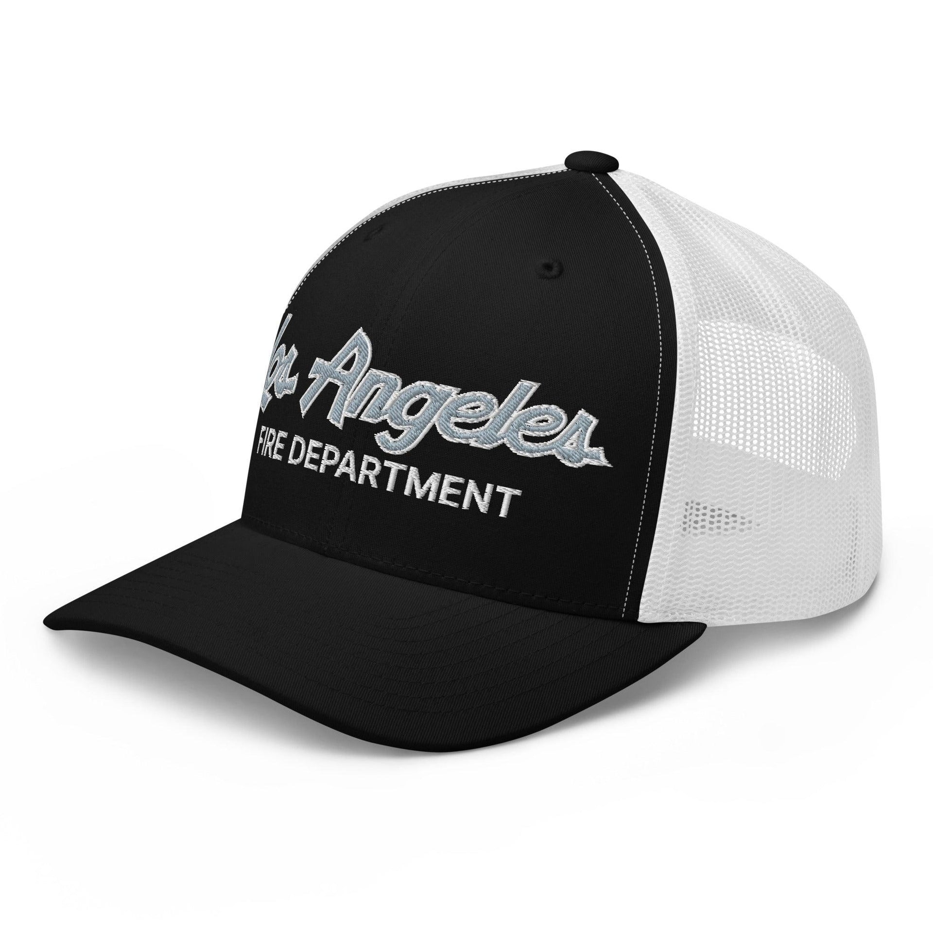 LAFD Los Angeles Fire Department Vintage Sports Script Embroidered Mesh Trucker Hat Capital Crowns Trucker Hats Work