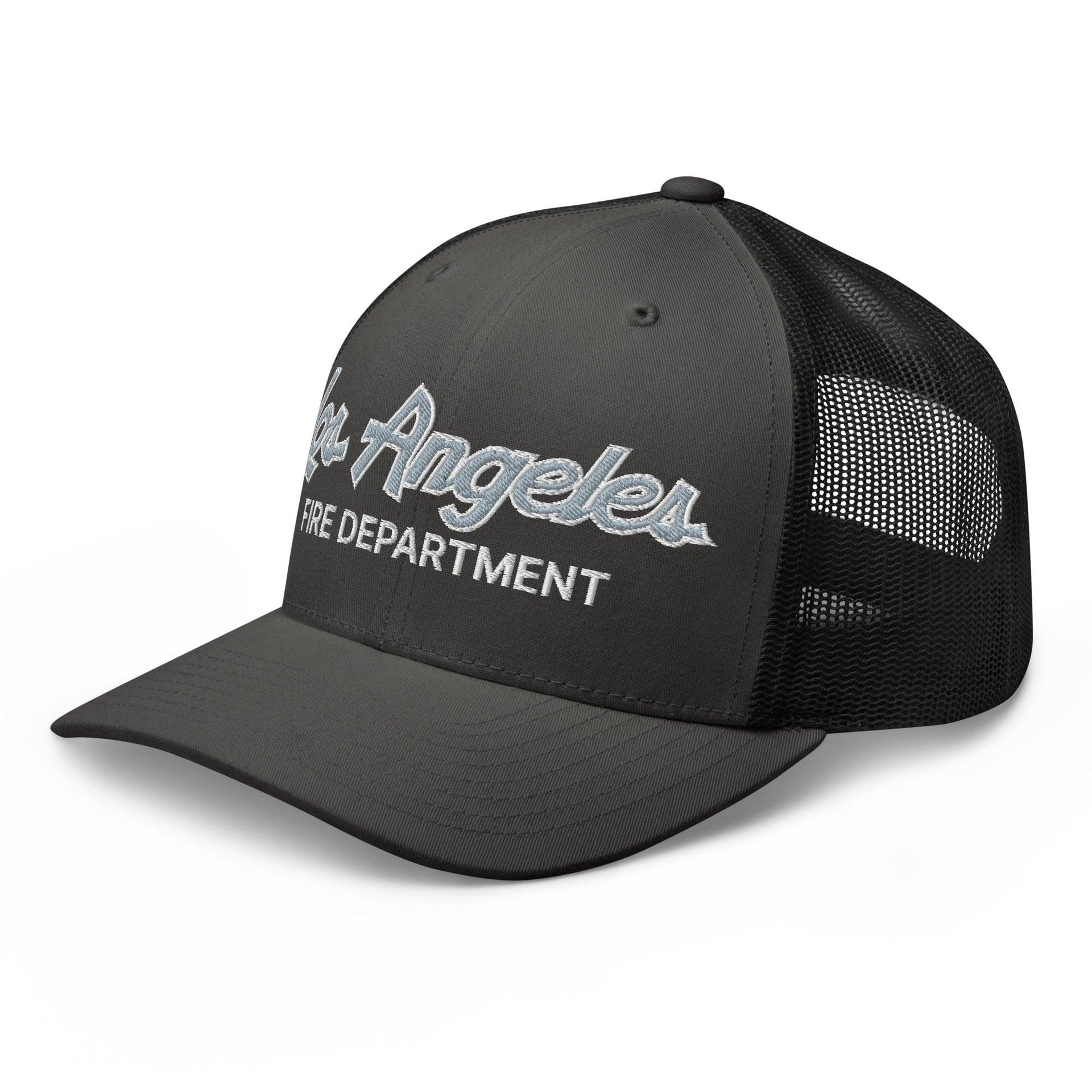 LAFD Los Angeles Fire Department Vintage Sports Script Embroidered Mesh Trucker Hat Capital Crowns Trucker Hats Work