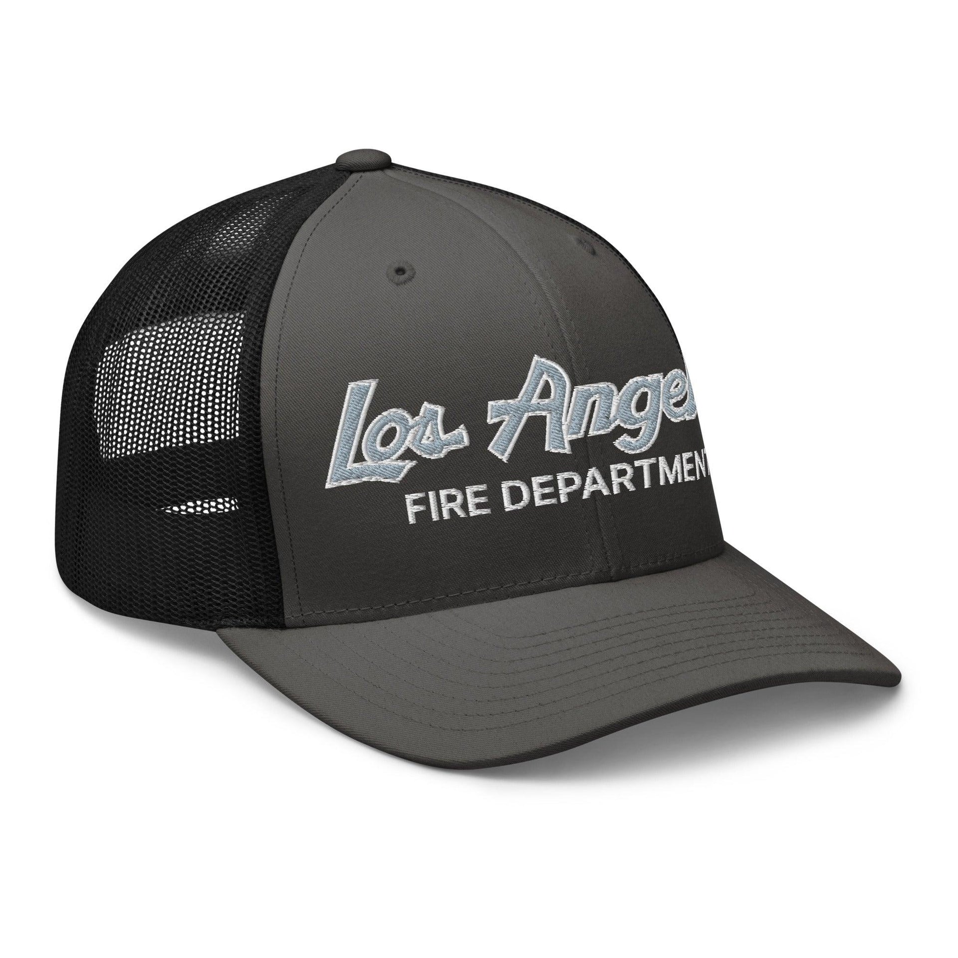 LAFD Los Angeles Fire Department Vintage Sports Script Embroidered Mesh Trucker Hat Capital Crowns Trucker Hats Work