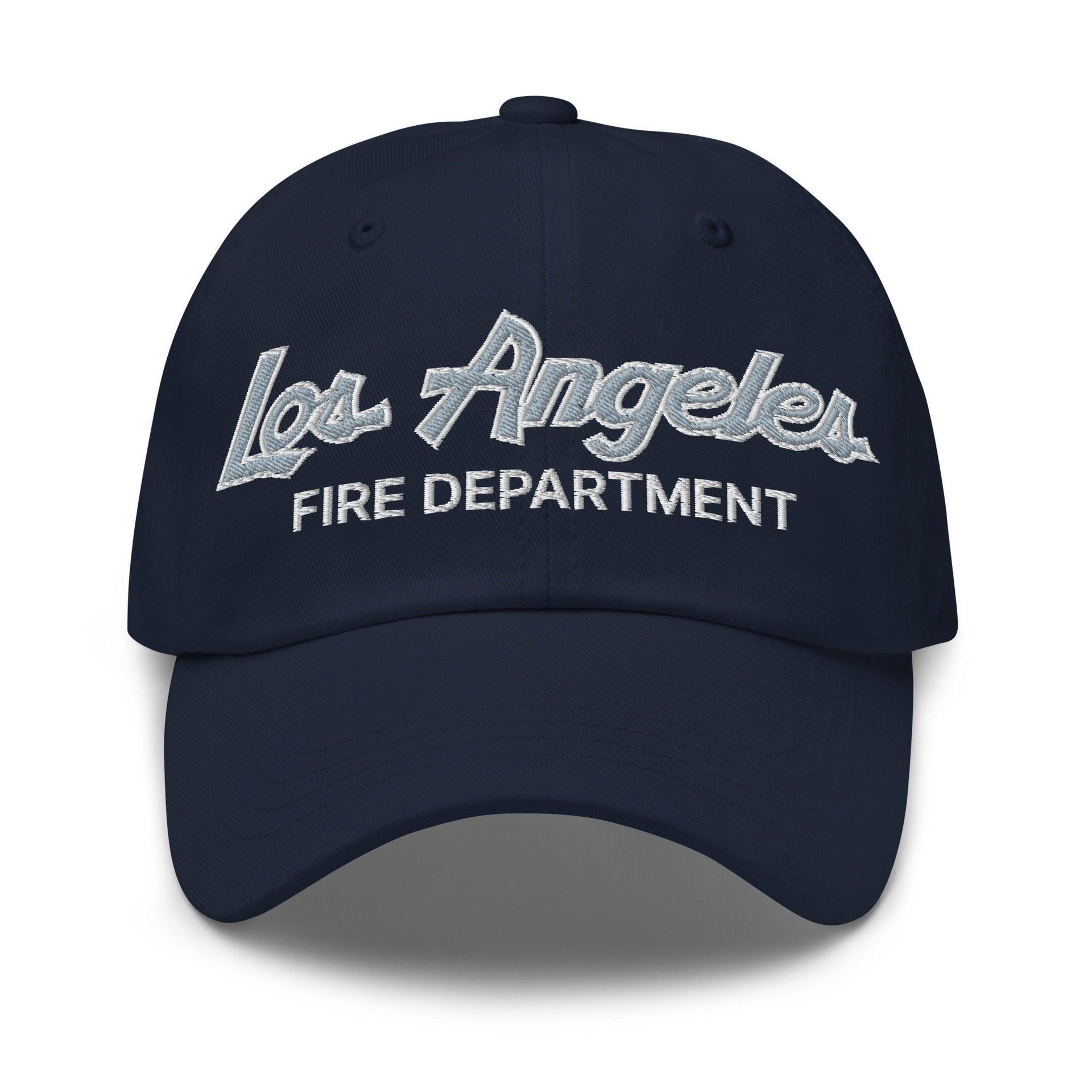 LAFD Los Angeles Fire Department Vintage Sports Script Embroidered Dad Hat Navy Capital Crowns Dad Hats Work