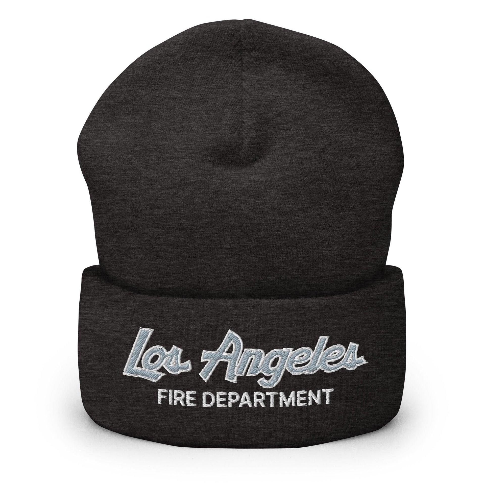 LAFD Los Angeles Fire Department Vintage Sports Script Embroidered Knit Cuffed Beanie Dark Grey Beanies Capital Crowns Work