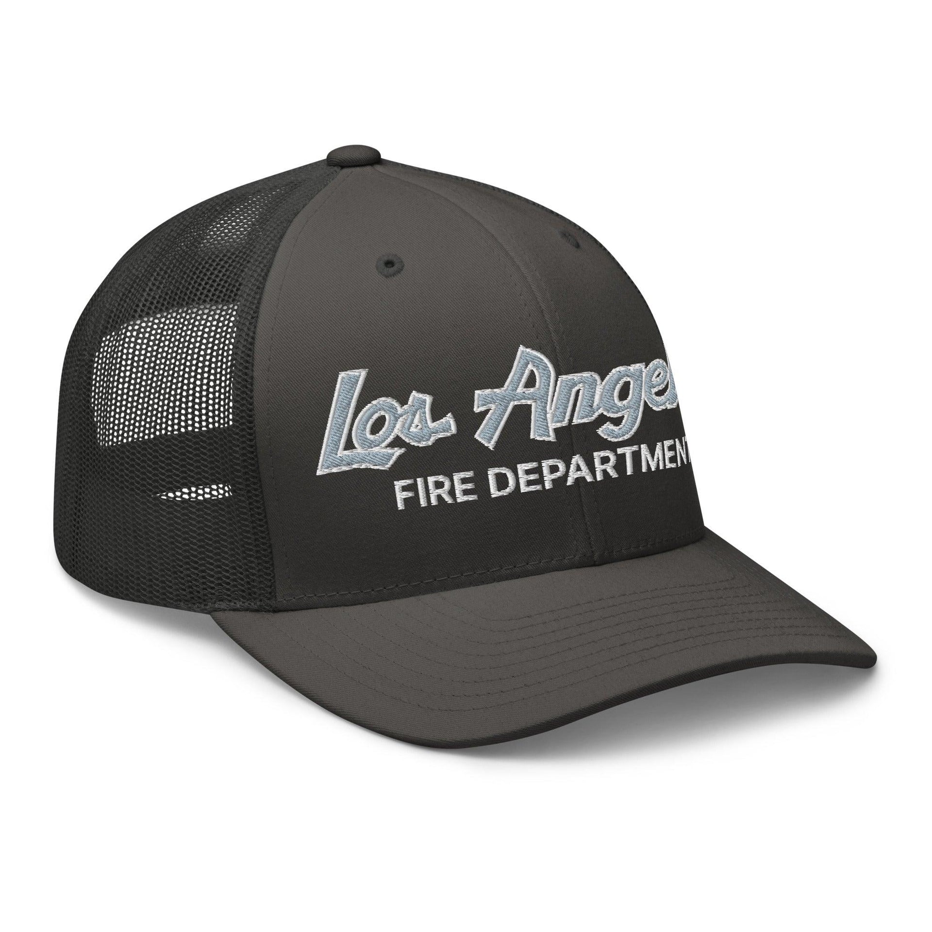 LAFD Los Angeles Fire Department Vintage Sports Script Embroidered Mesh Trucker Hat Capital Crowns Trucker Hats Work