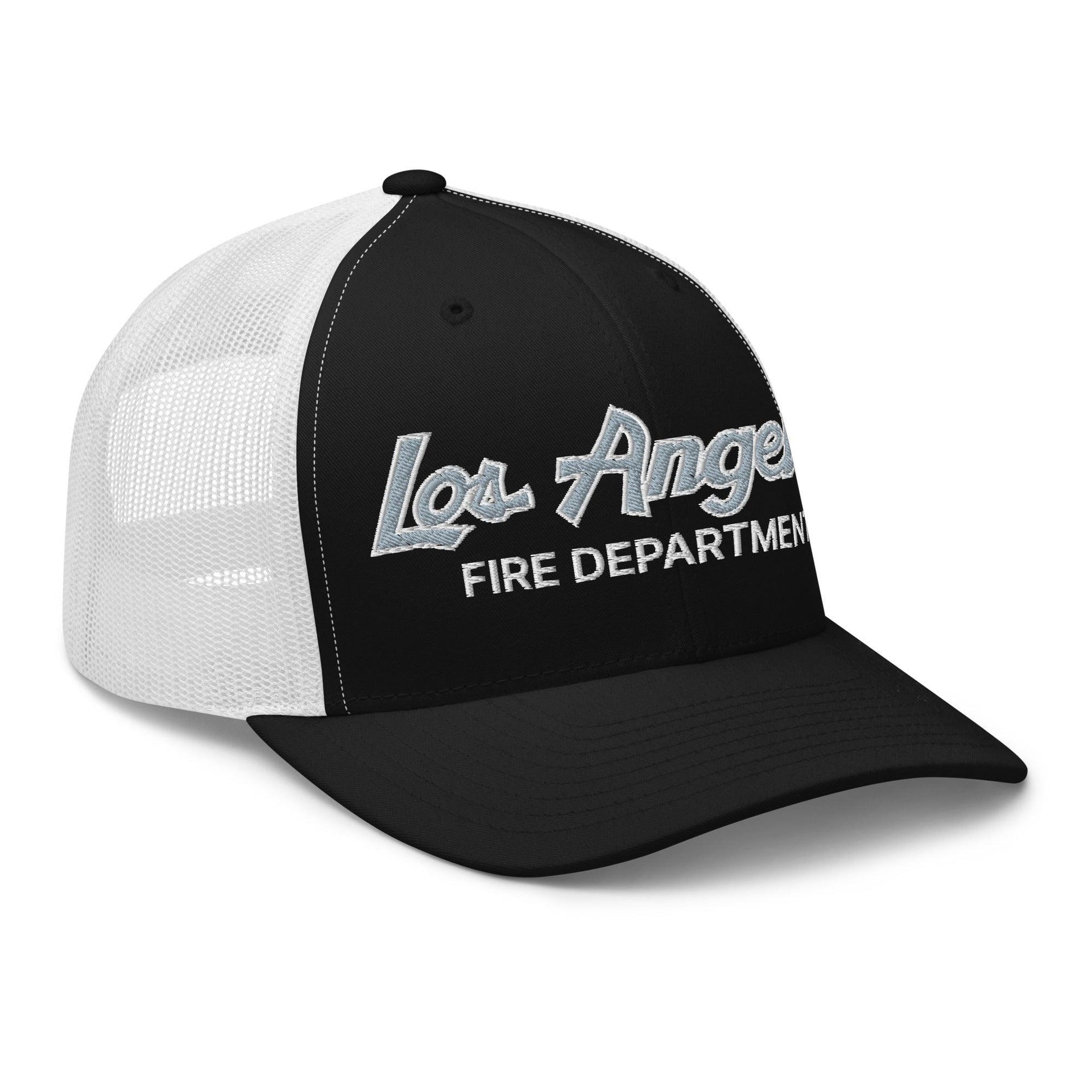 LAFD Los Angeles Fire Department Vintage Sports Script Embroidered Mesh Trucker Hat Capital Crowns Trucker Hats Work