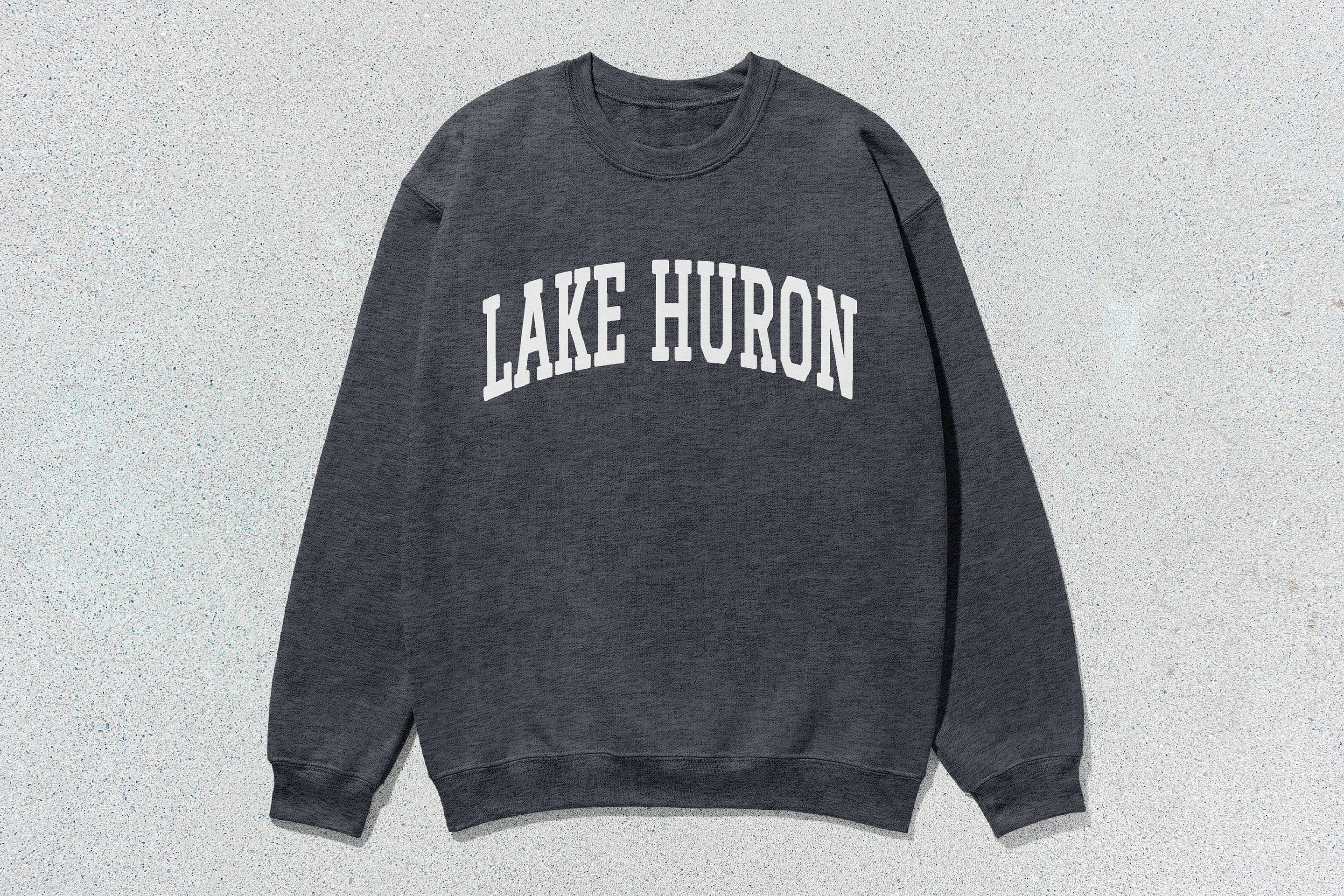 Lake Huron - Unisex Heavy Blend™ Crewneck Sweatshirt Charcoal Heather Canada Canadian Great Lakes crewnecks great lakes hoodies sweaters