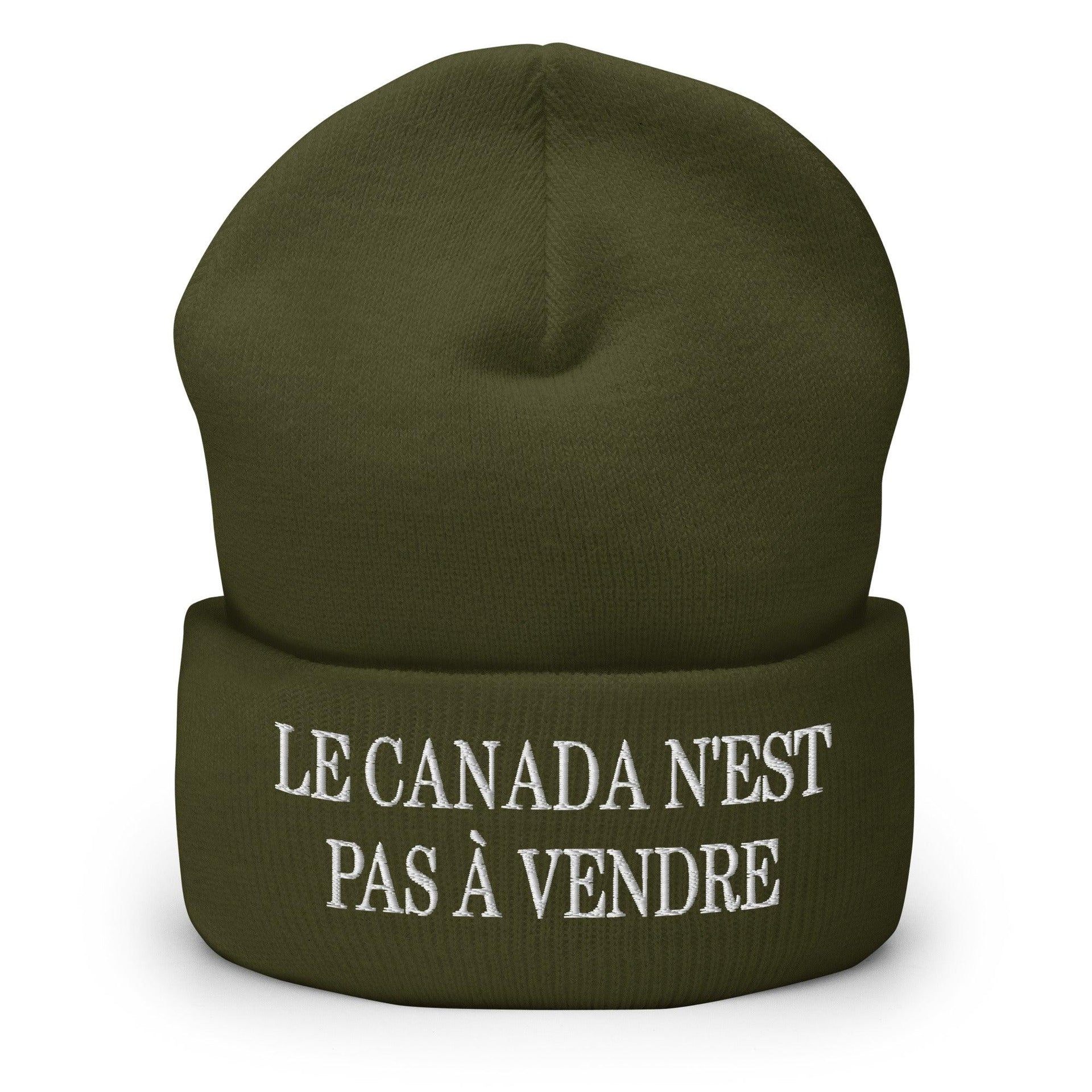 Le Canada n'est pas à Vendre Canada is not for Sale Embroidered Knit Cuffed Beanie Olive Beanies Canada Canada Is Not For Sale Capital Crowns