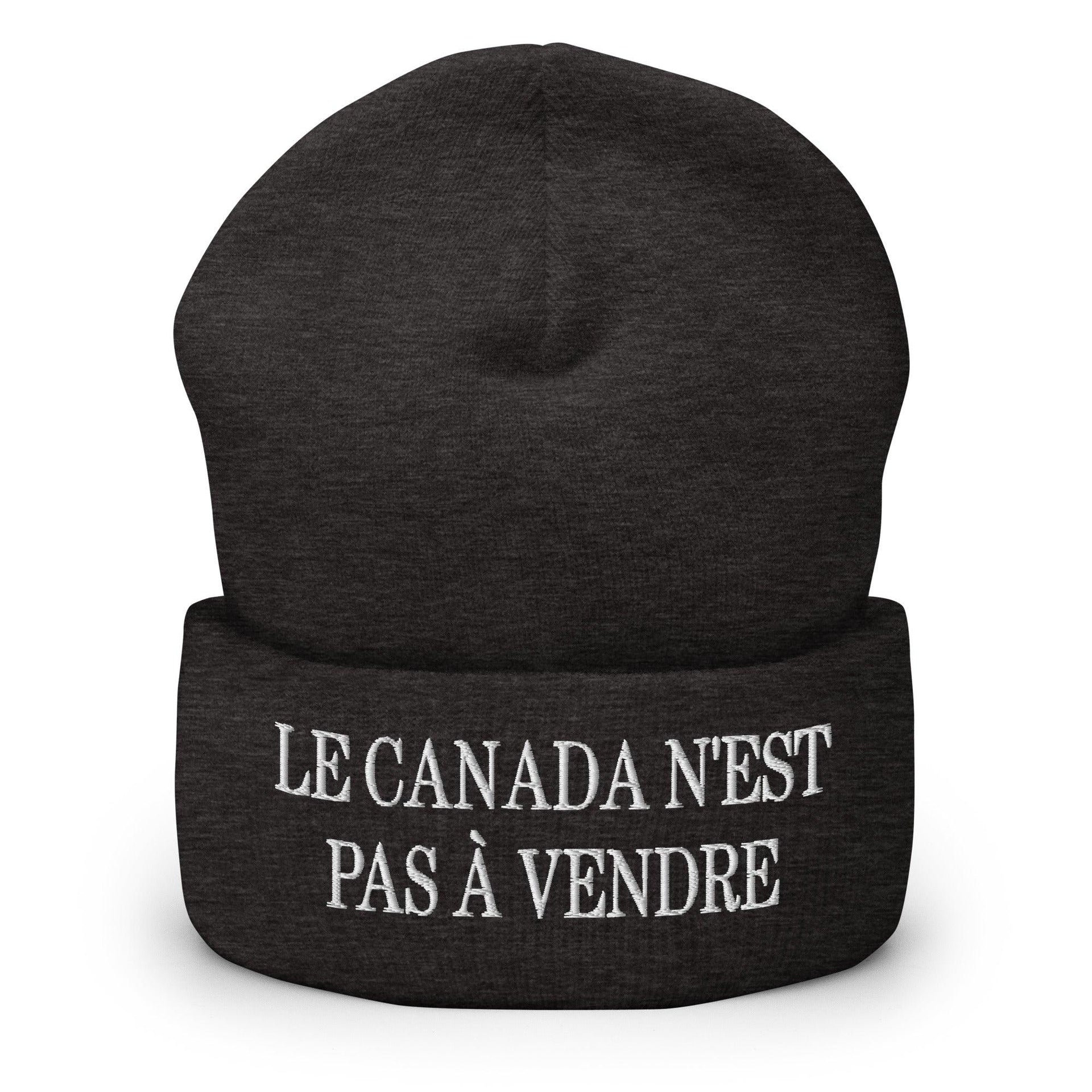 Le Canada n'est pas à Vendre Canada is not for Sale Embroidered Knit Cuffed Beanie Dark Grey Beanies Canada Canada Is Not For Sale Capital Crowns