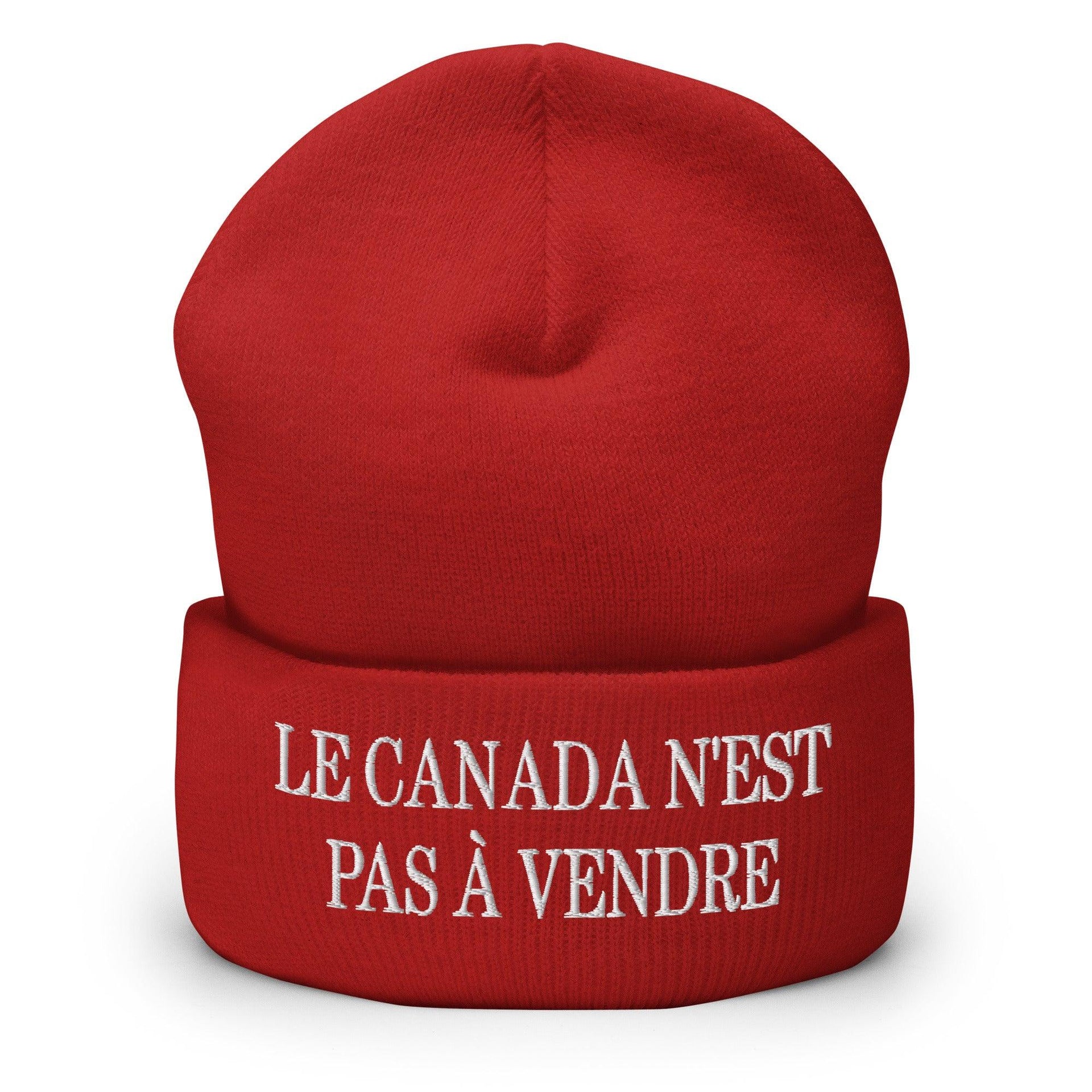 Le Canada n'est pas à Vendre Canada is not for Sale Embroidered Knit Cuffed Beanie Red Beanies Canada Canada Is Not For Sale Capital Crowns