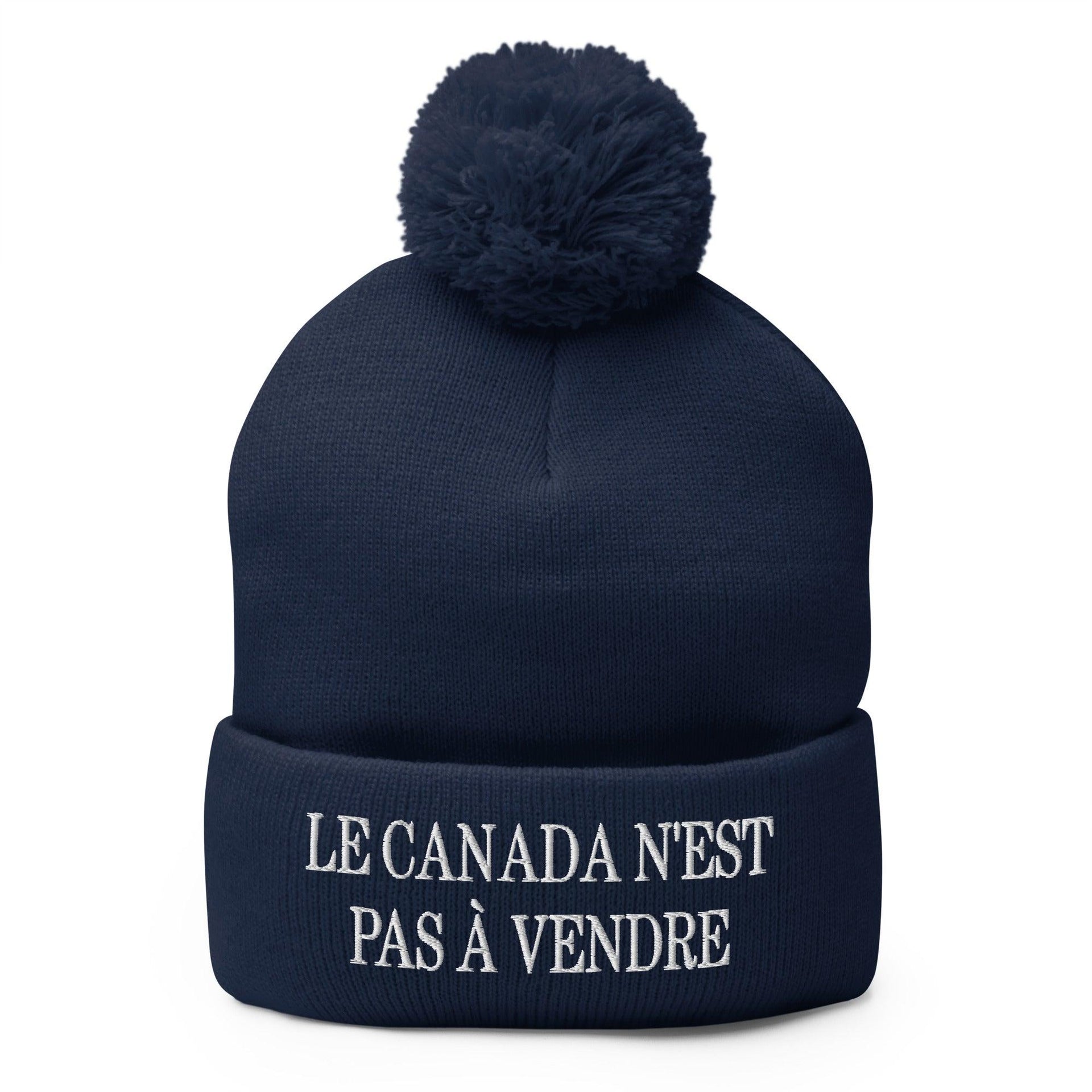 Le Canada n'est pas à Vendre Canada is not for Sale Embroidered Knit Pom Pom Beanie Navy Beanies Canada Canada Is Not For Sale Capital Crowns