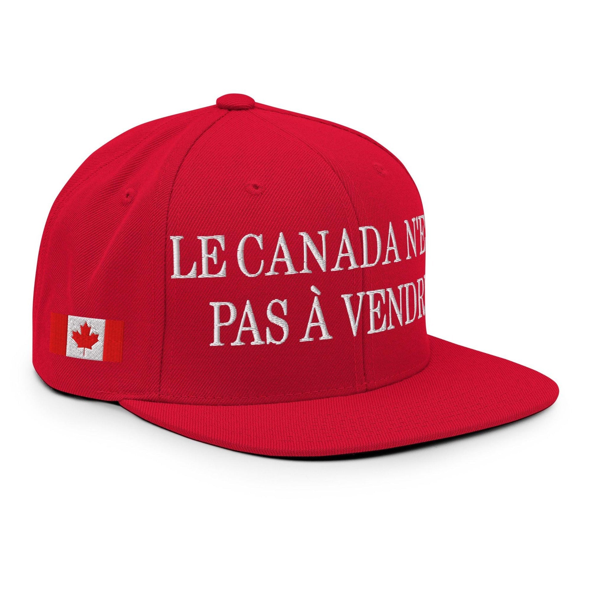 Le Canada n'est pas à Vendre Canada is not for Sale Flag 1867 Embroidered Flat Bill Brim Snapback Hat Red Canada Canada Is Not For Sale Capital Crowns Snapback Hats