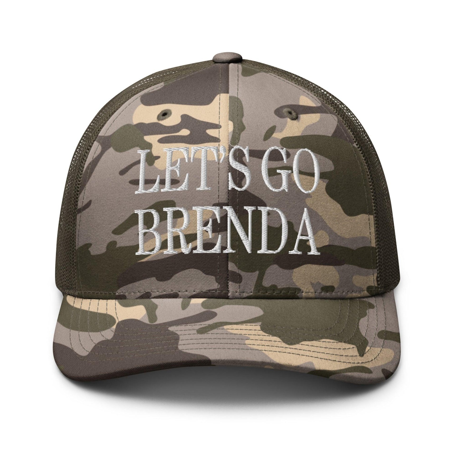Let's Go Brenda Camo Trucker Hat Camo Olive Capital Crowns Conservative LADs Trucker Hats